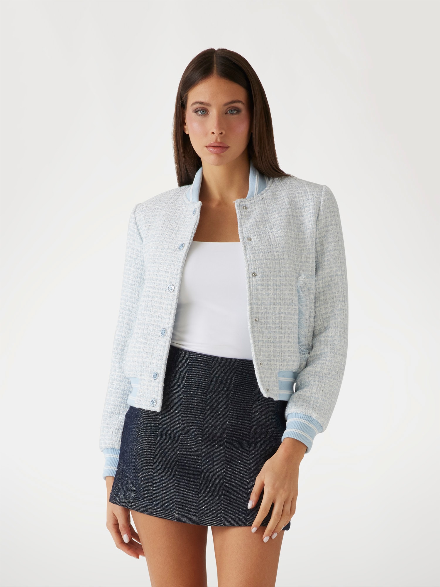 Padded tweed bomber jacket