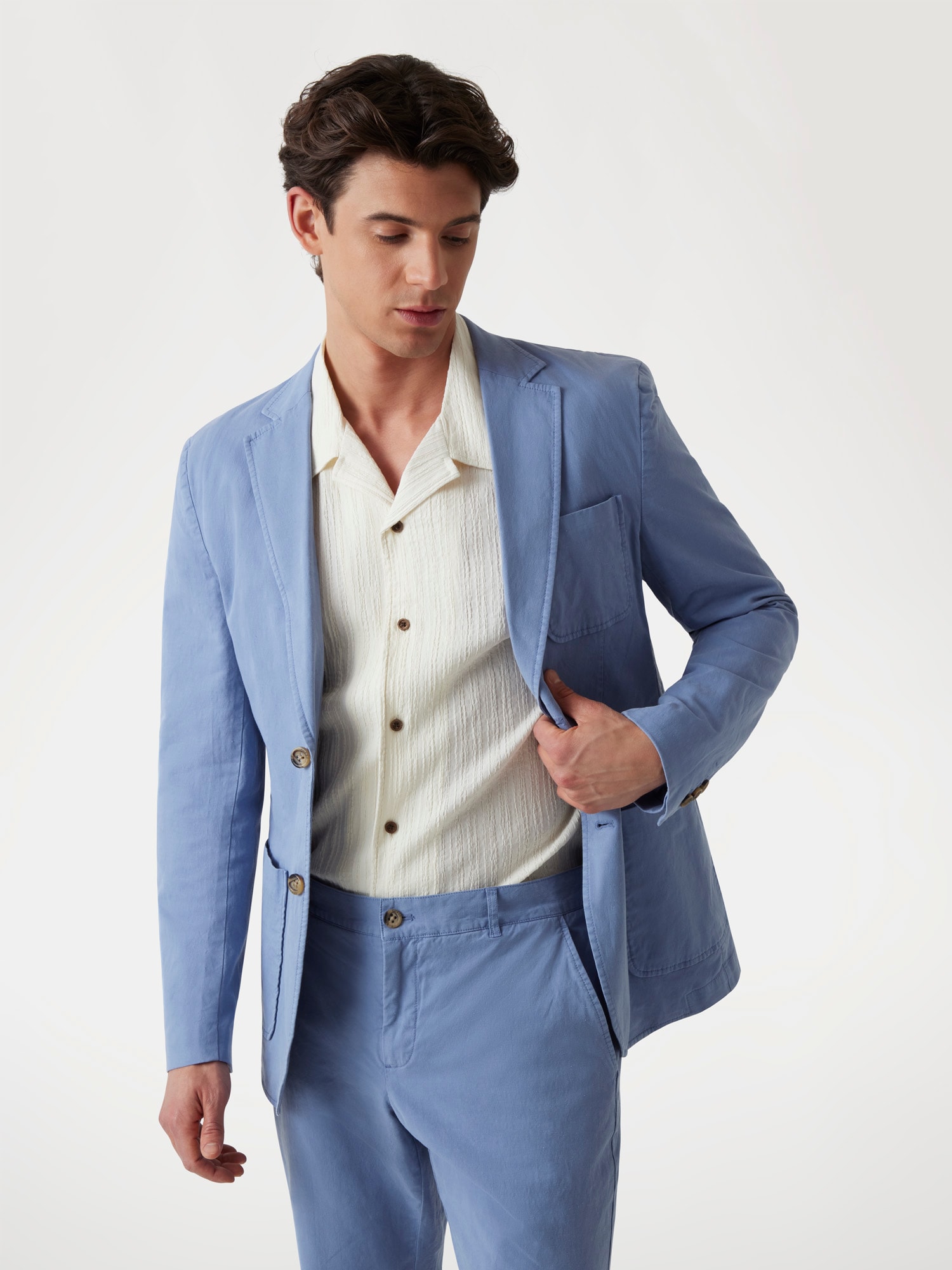 Linen-blend single-breasted blazer
