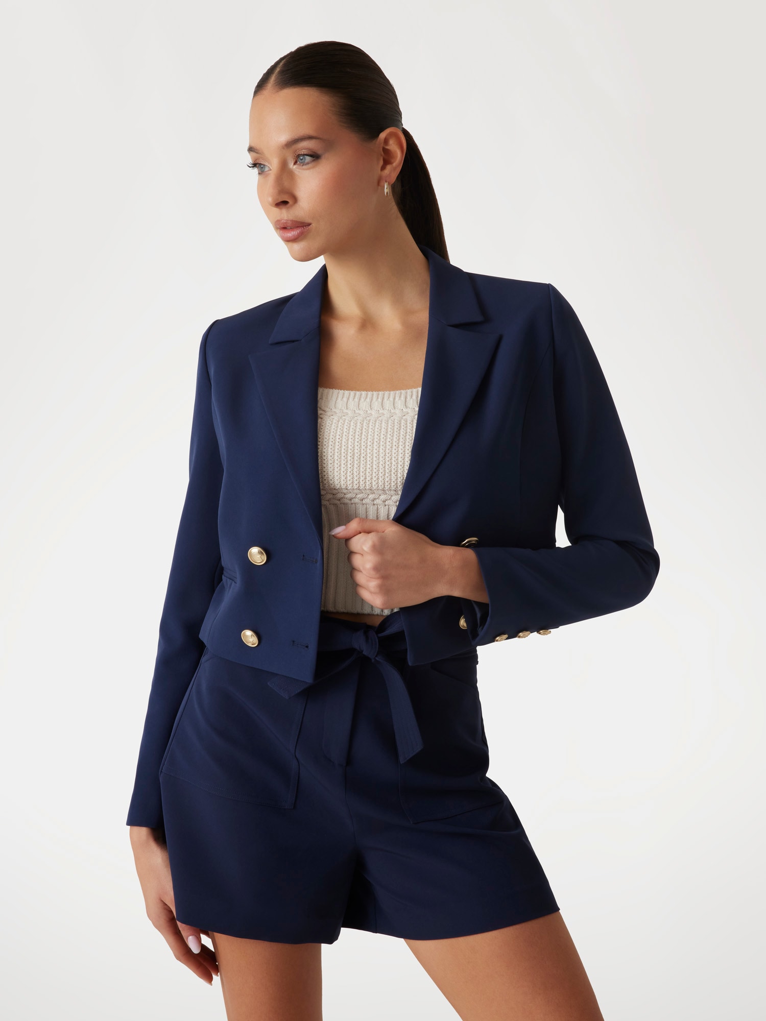 Cropped crepon blazer