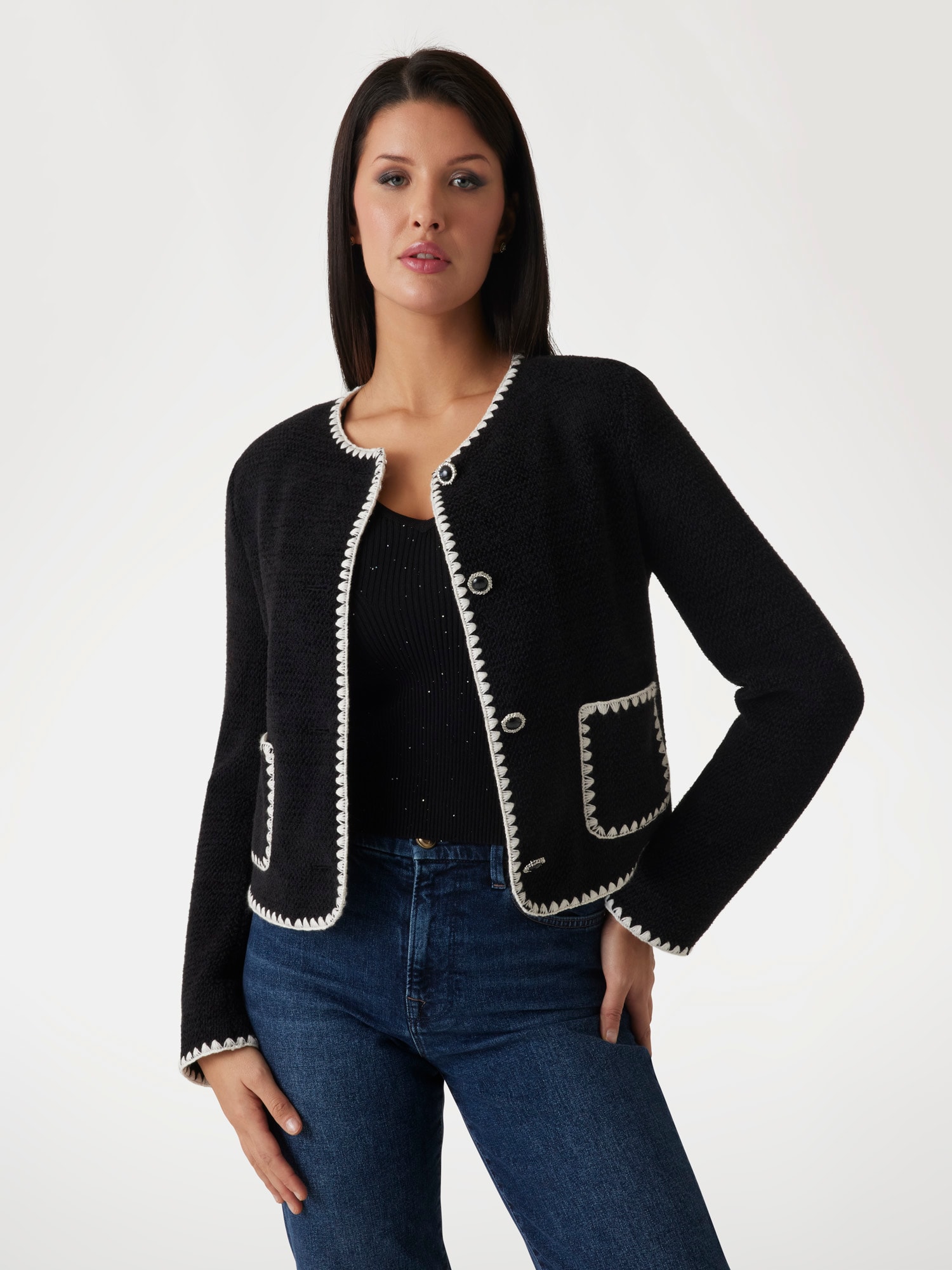 Twill jacket with contrast stitching