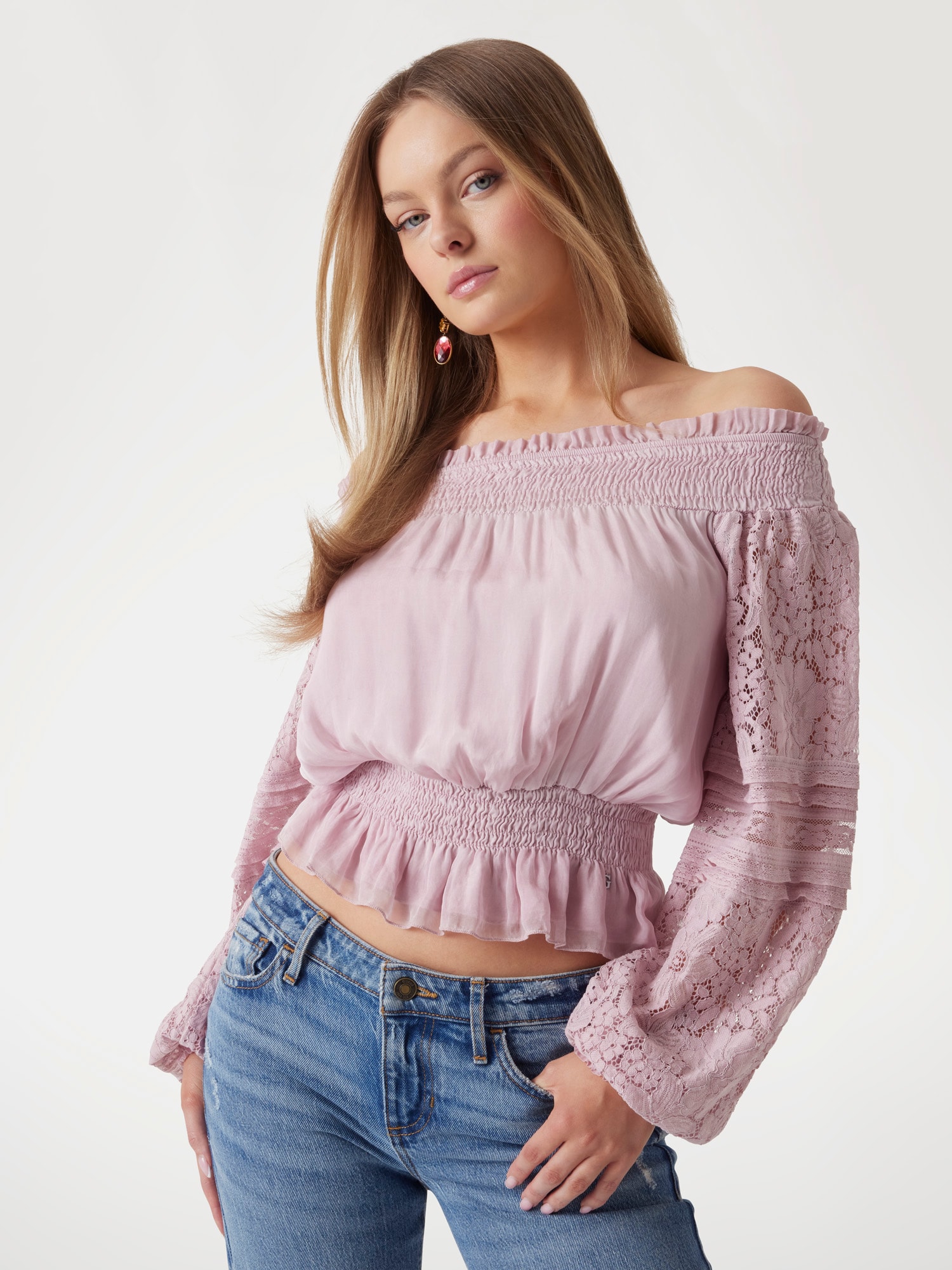 Silk-blend off-shoulder top