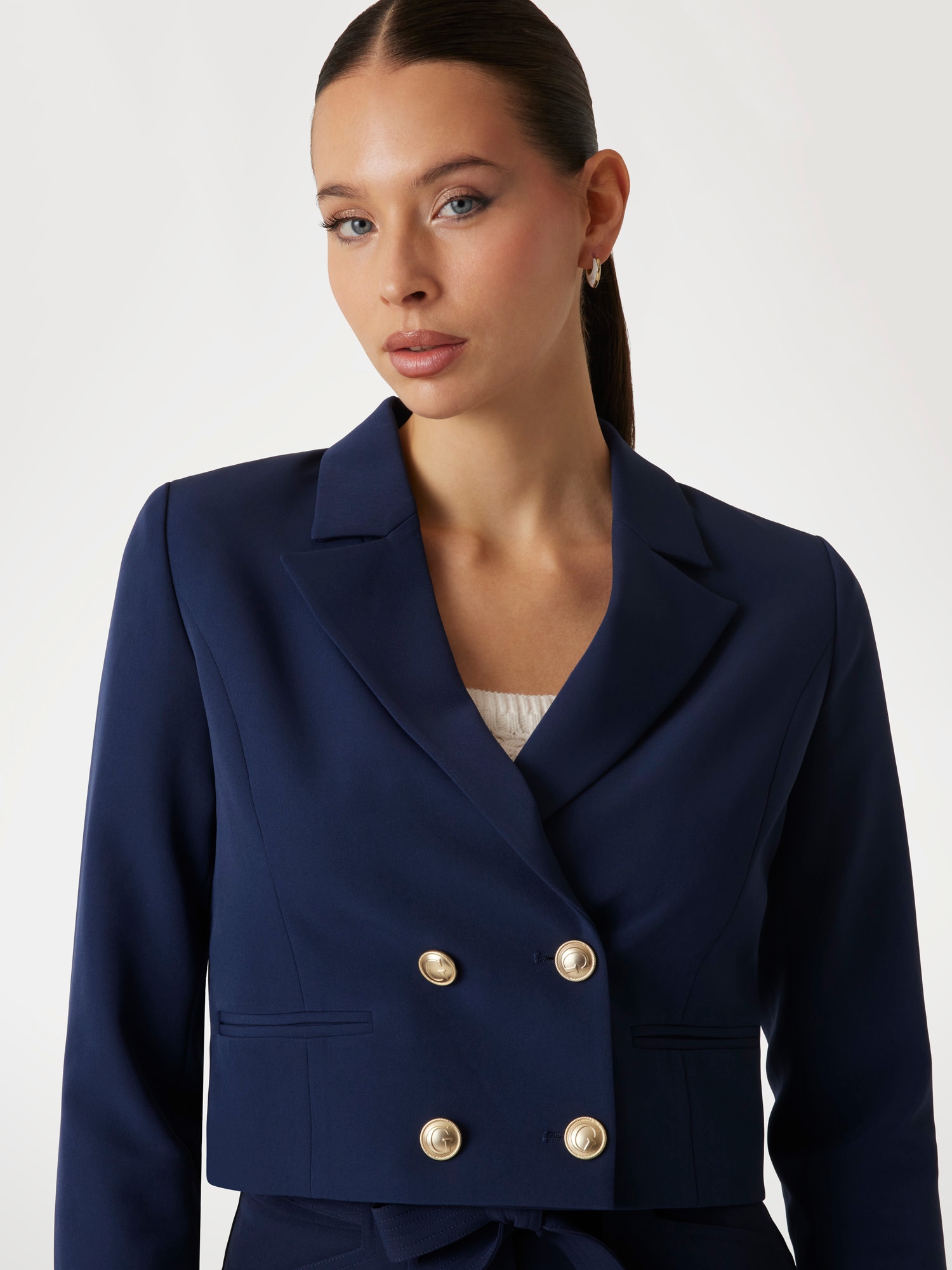 Cropped crepon blazer