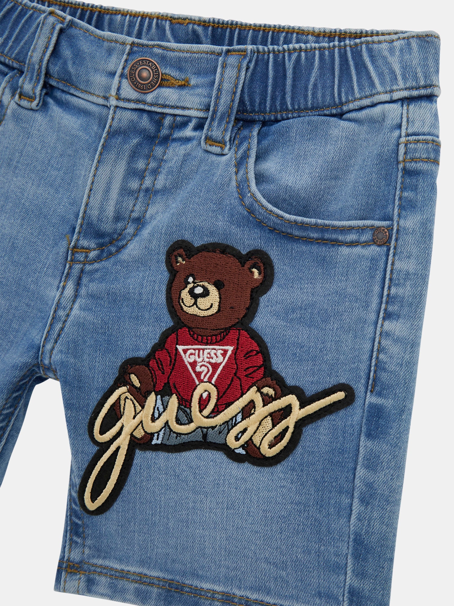 Embroidered denim shorts