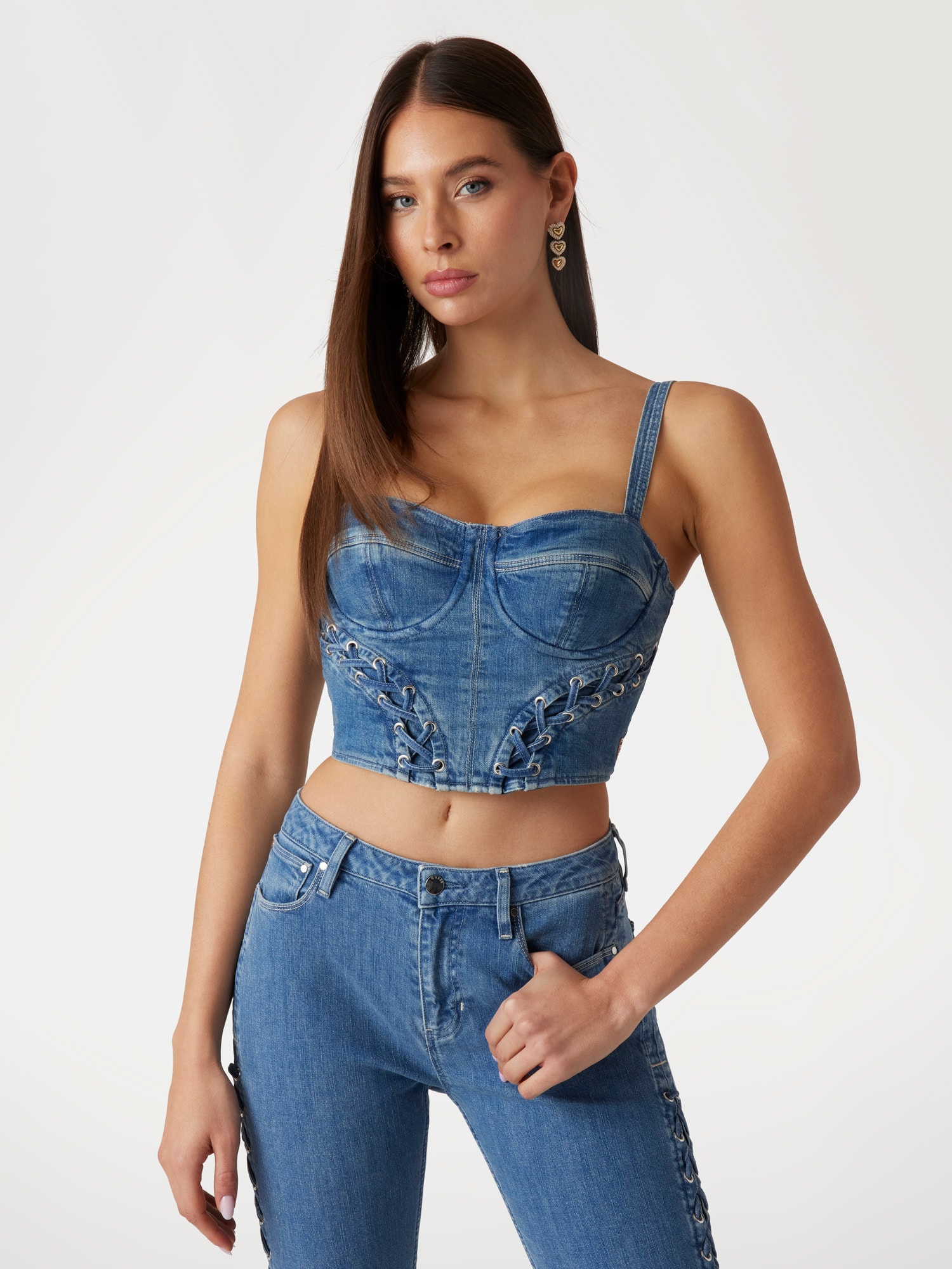 Stretch denim cropped bustier