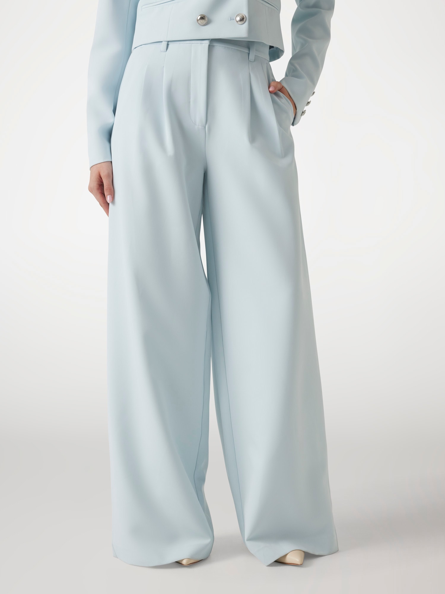 Pleated wide-leg crepon pants