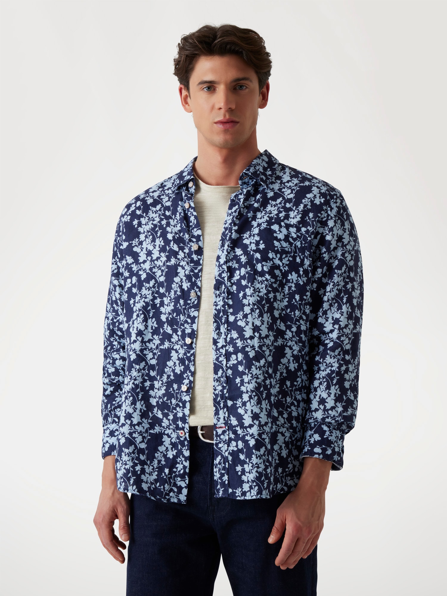 Floral print linen shirt