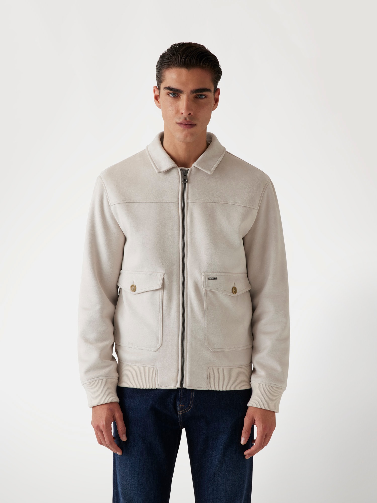 Faux-suede trucker jacket