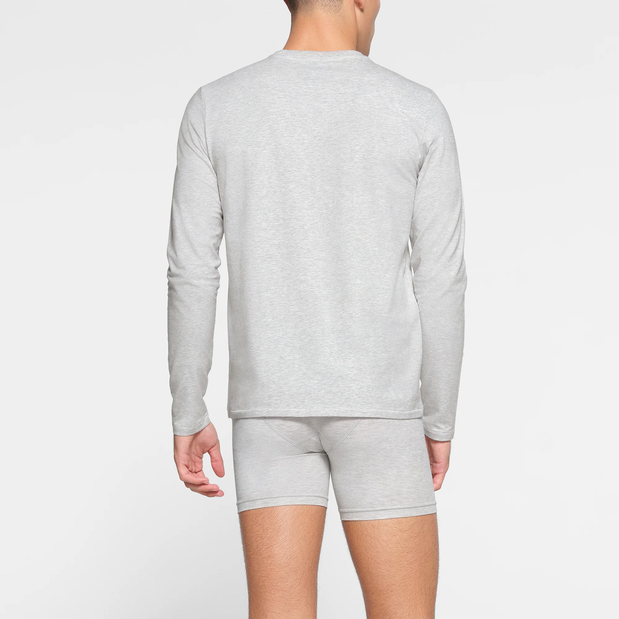 SKIMS COTTON MENS LONG SLEEVE T-SHIRT | LIGHT HEATHER GREY