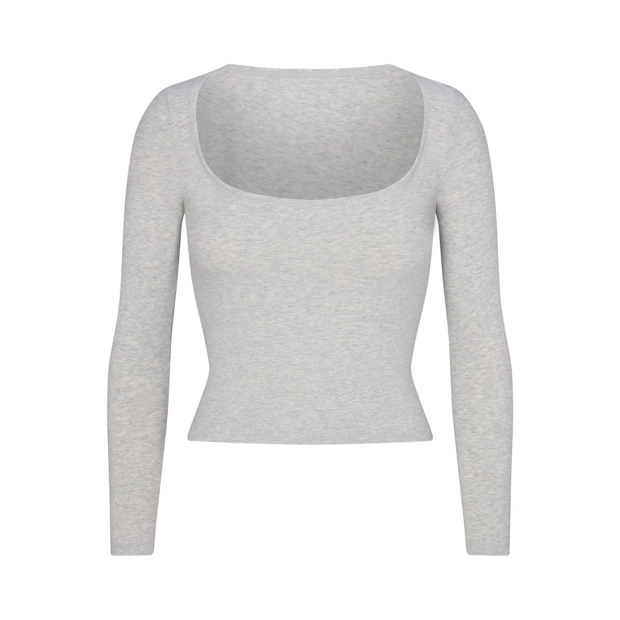 COTTON JERSEY SCOOP NECK LONG SLEEVE TOP | LIGHT HEATHER GREY