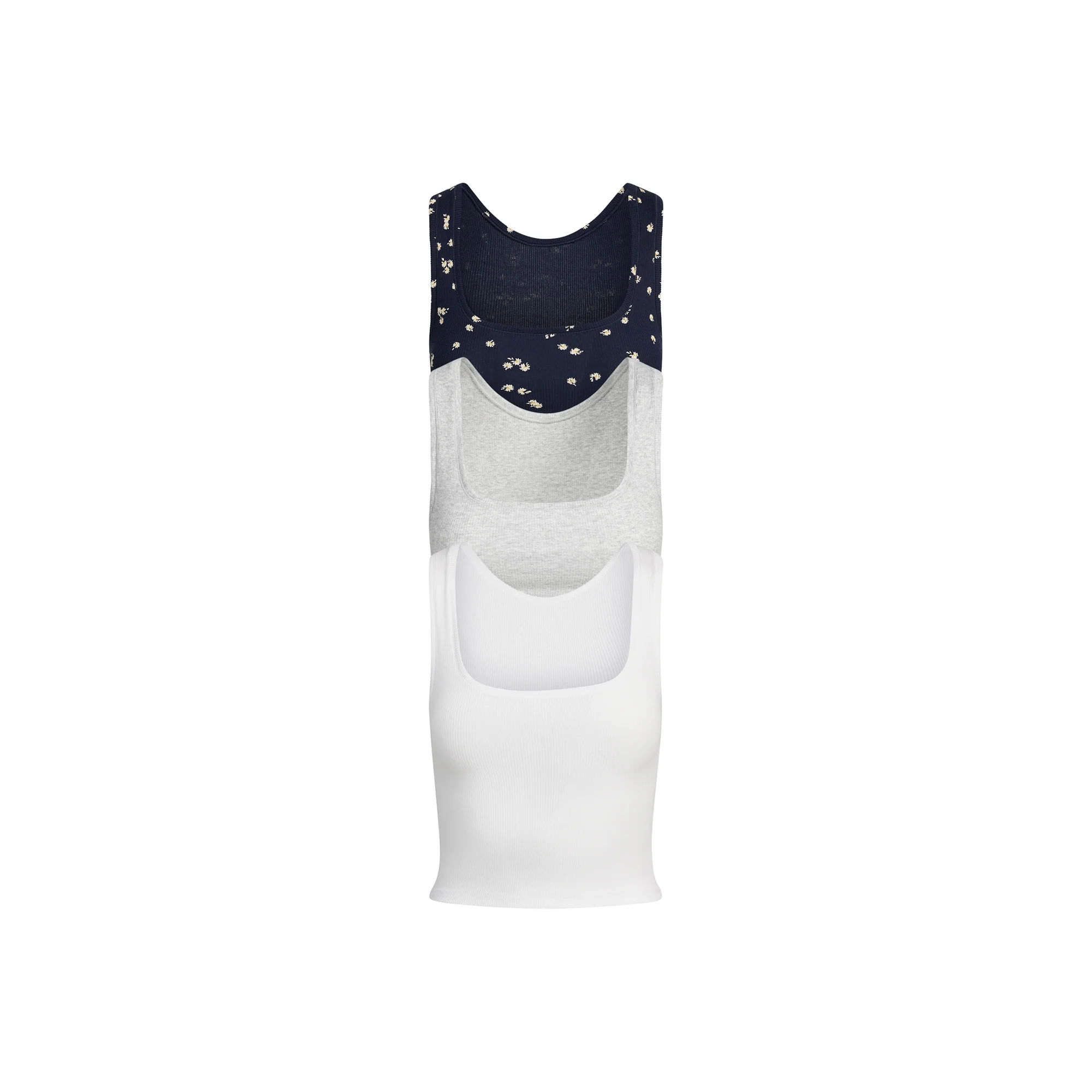 COTTON RIB TANK 3-PACK | NAVY DAISY PRINT