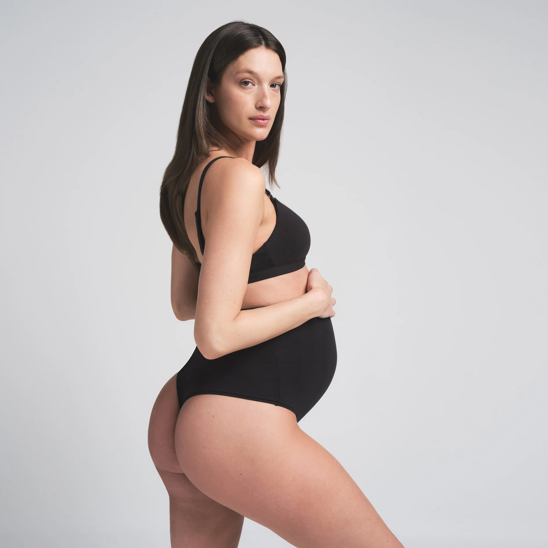 COTTON JERSEY MATERNITY HIGH-WAISTED THONG | LIGHT HEATHER GREY