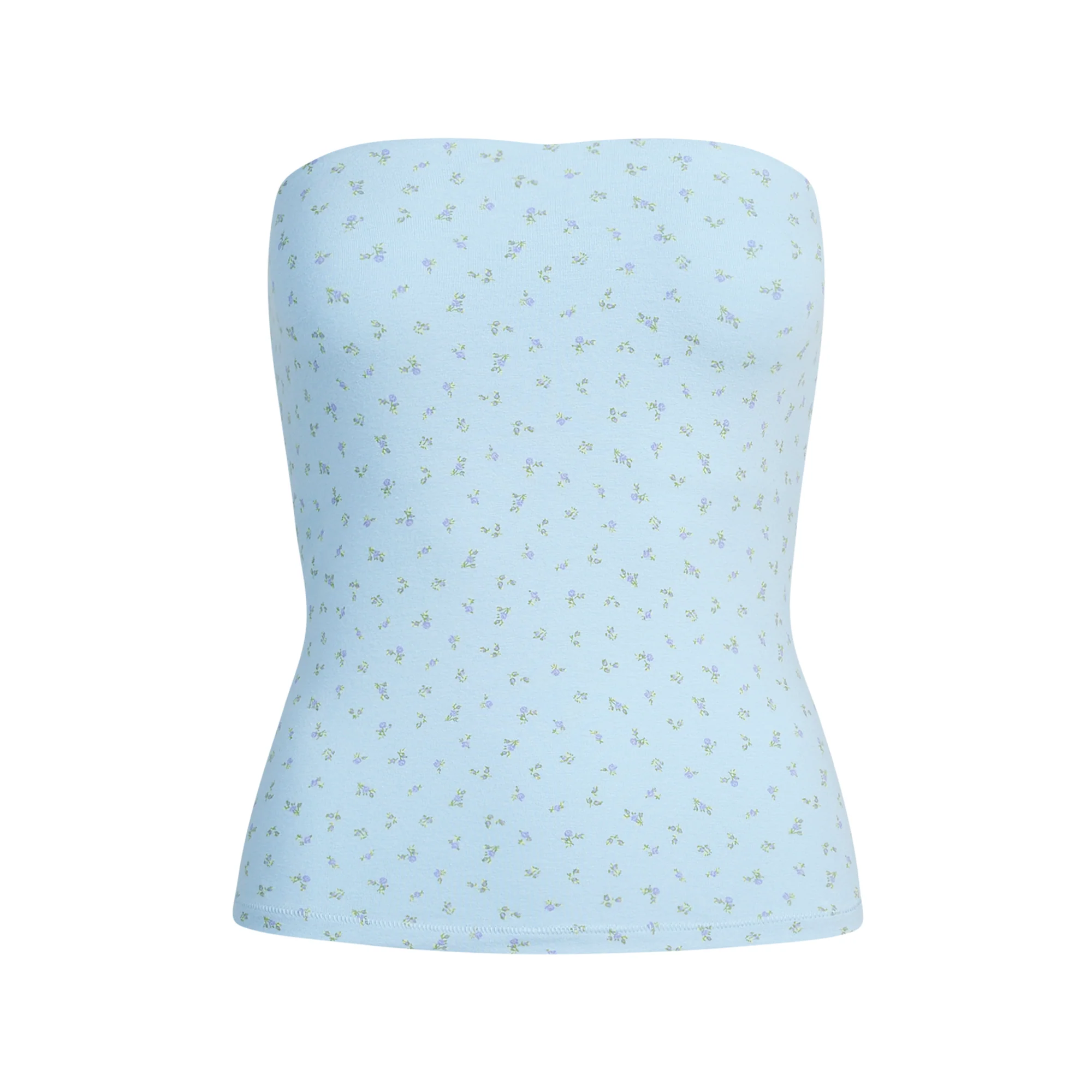 COTTON JERSEY TUBE TOP | POWDER BLUE MICRO FLORAL
