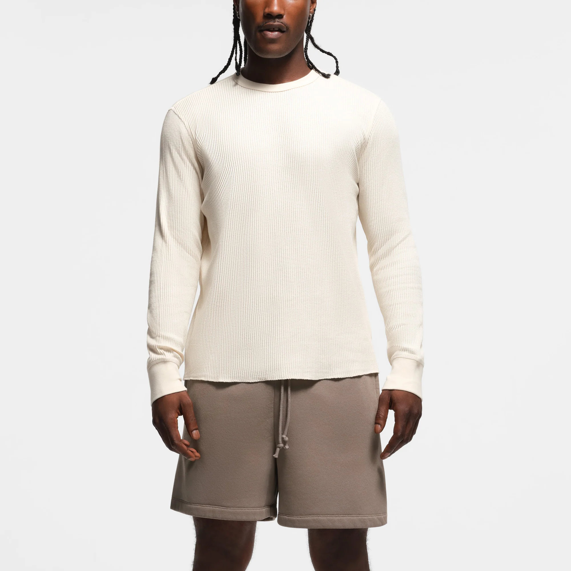 WAFFLE MENS LONG SLEEVE T-SHIRT | ECRU