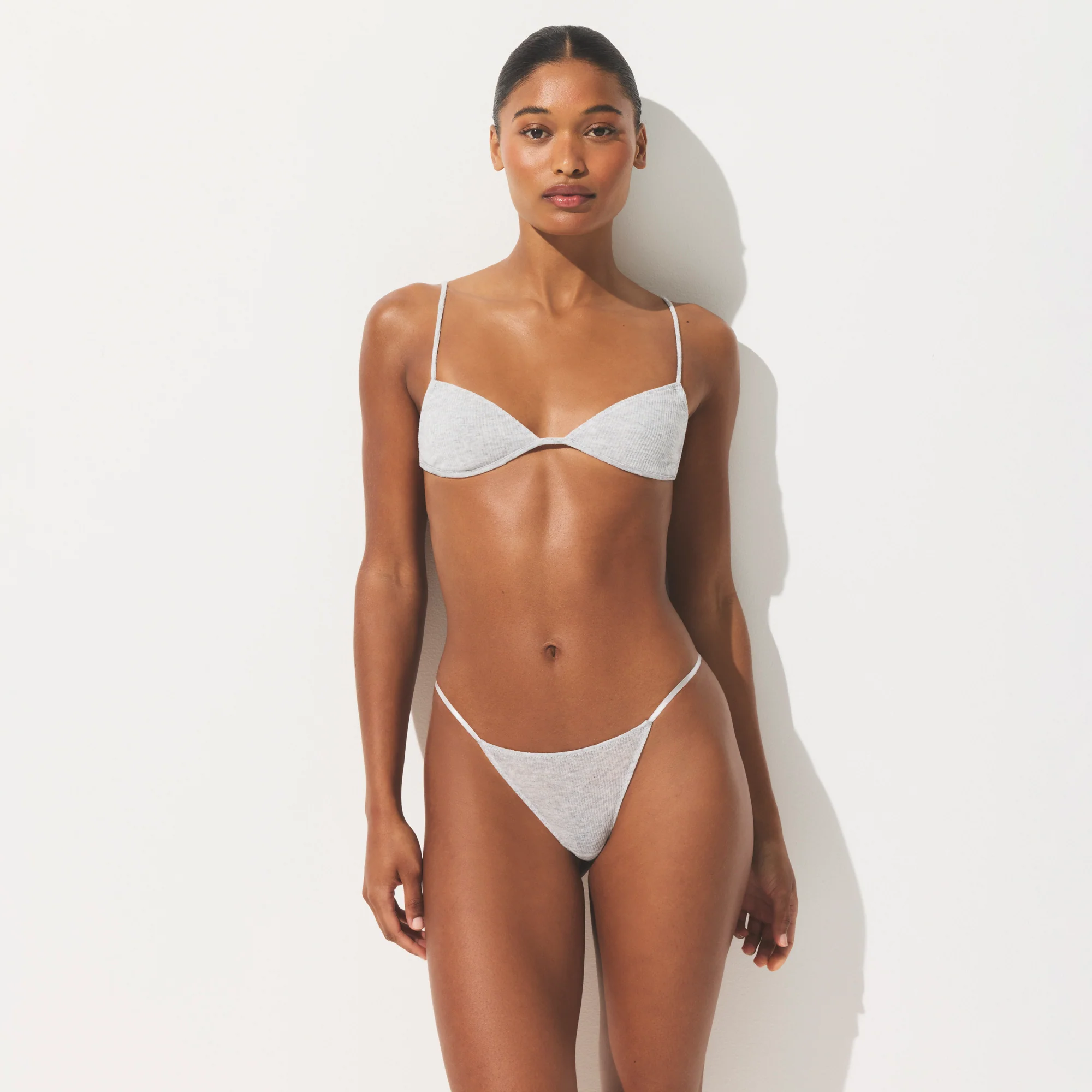 SHEER COTTON STRING THONG | LIGHT HEATHER GREY