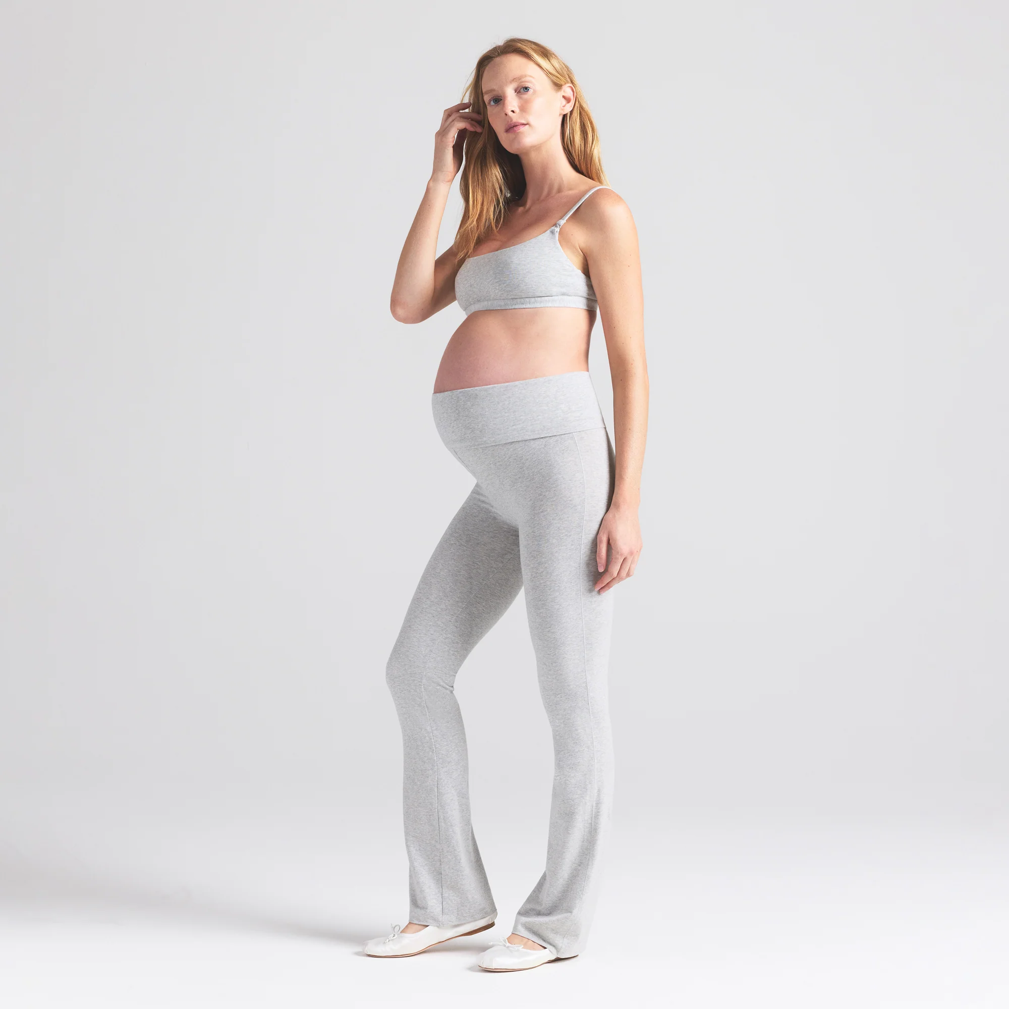 COTTON JERSEY MATERNITY FOLDOVER PANT | LIGHT HEATHER GREY