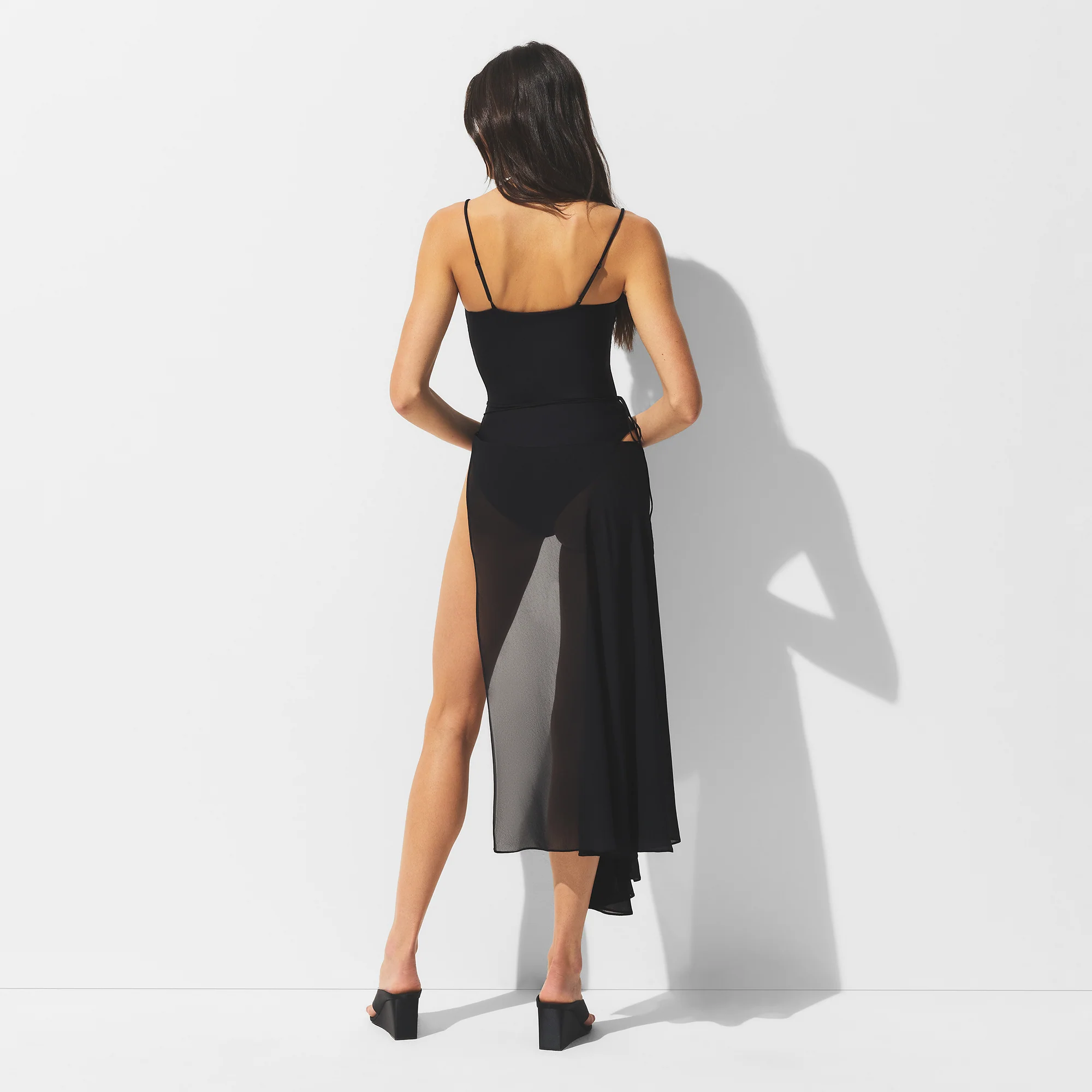 SHEER COVER-UPS TIE SIDE MIDI SKIRT | OBSIDIAN