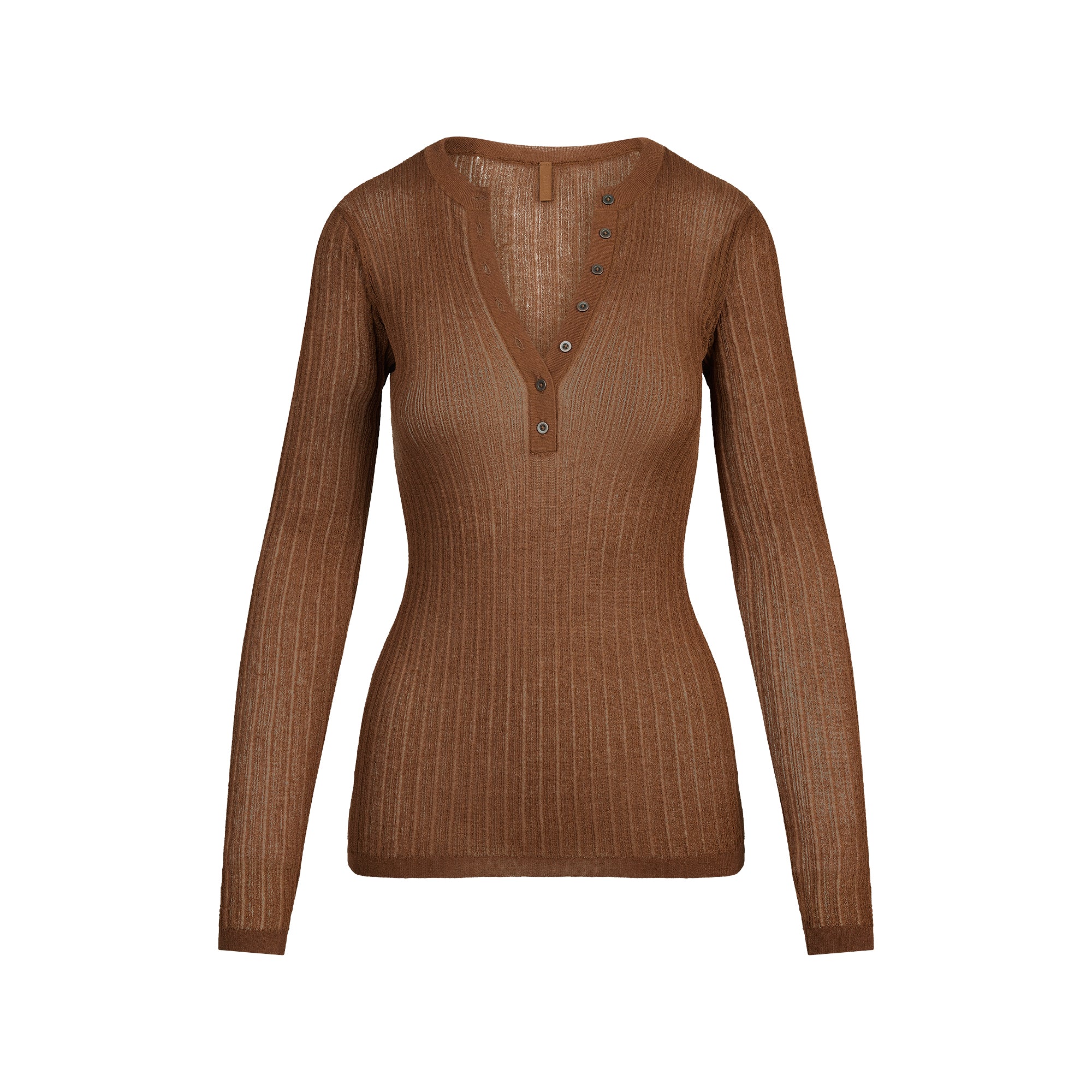 SHEER KNIT LONG SLEEVE HENLEY | BISON
