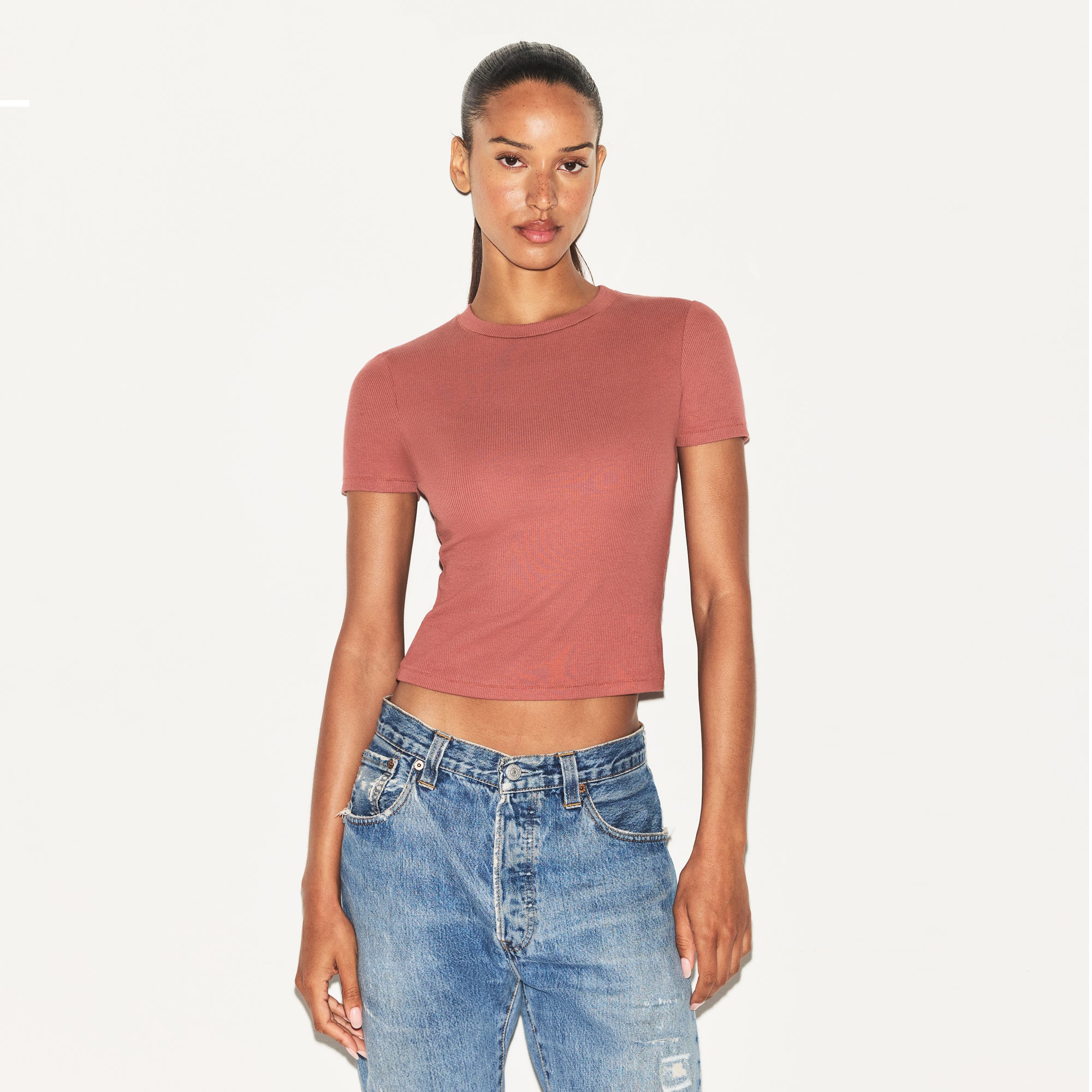 COTTON RIB T-SHIRT | REDWOOD