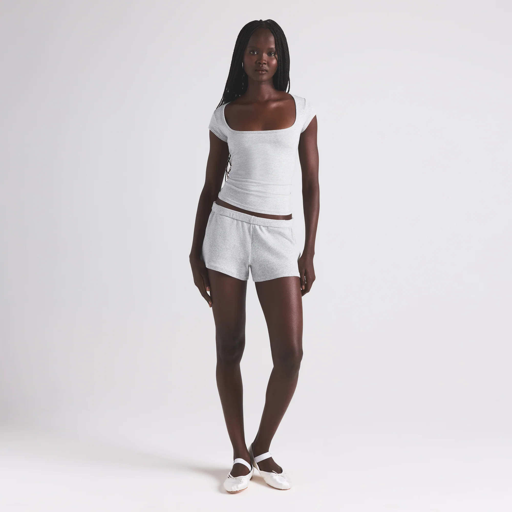 COTTON JERSEY SCOOP NECK T-SHIRT | LIGHT HEATHER GREY