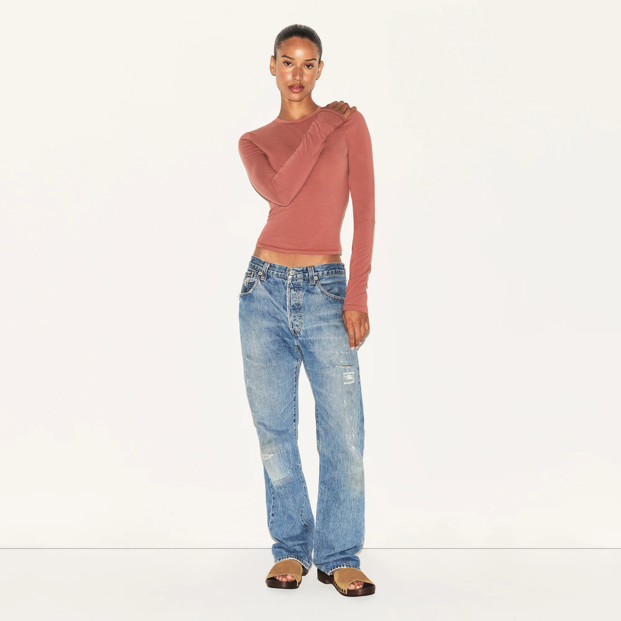 COTTON JERSEY LONG SLEEVE T-SHIRT | REDWOOD