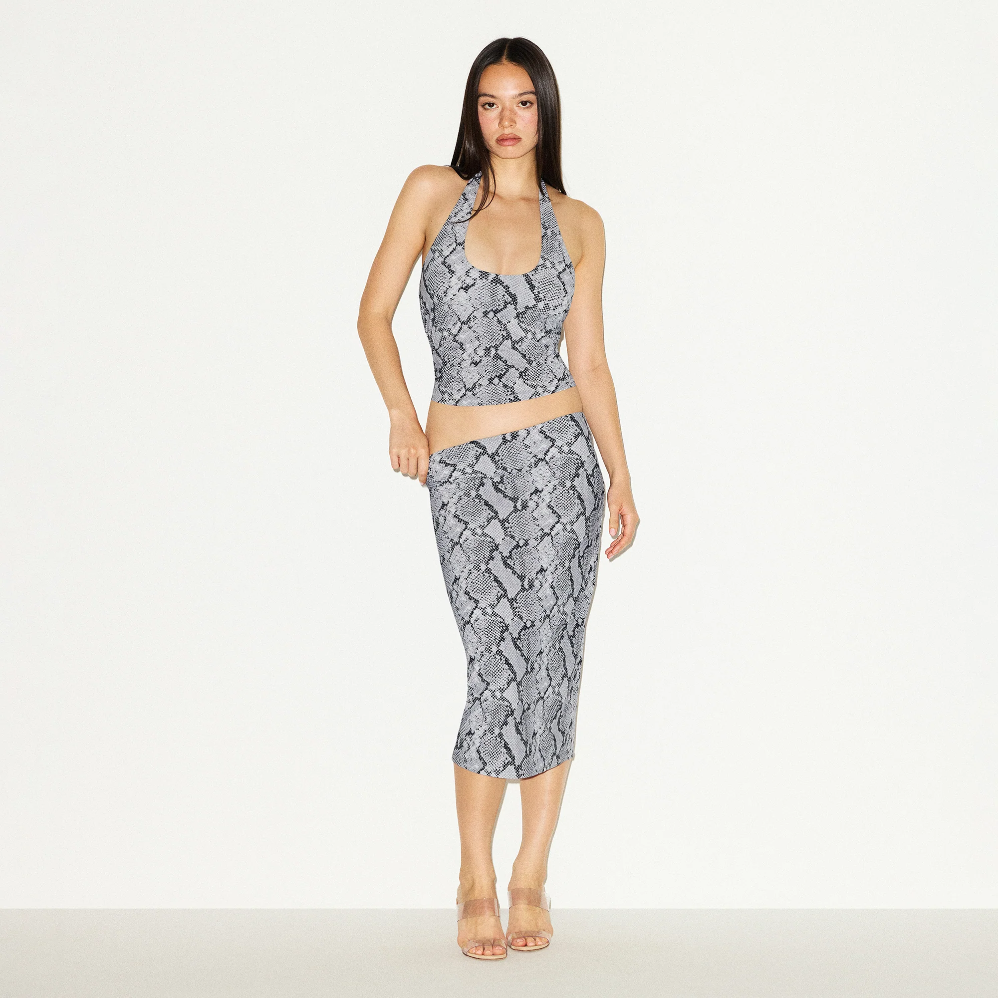 CLING MATTE HALTER TOP | CHROME SNAKESKIN PRINT