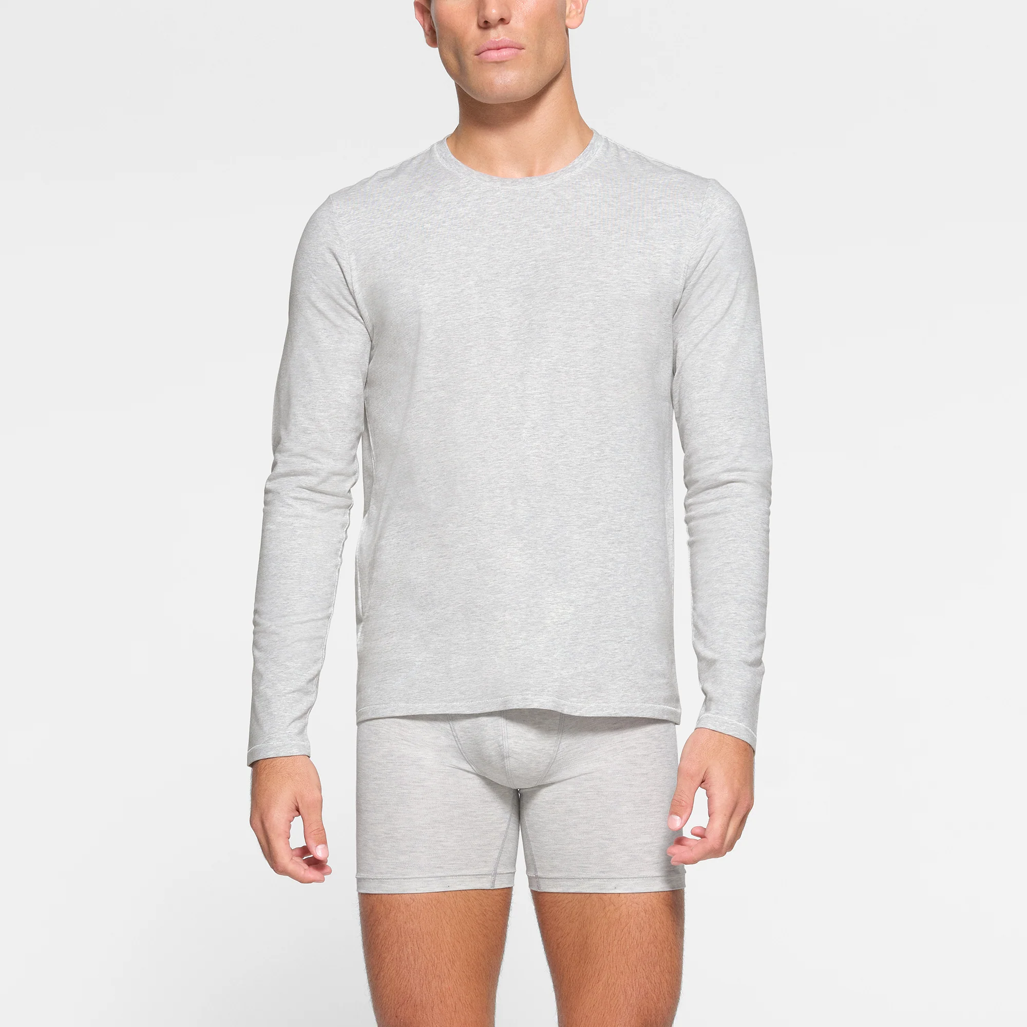 SKIMS COTTON MENS LONG SLEEVE T-SHIRT | LIGHT HEATHER GREY