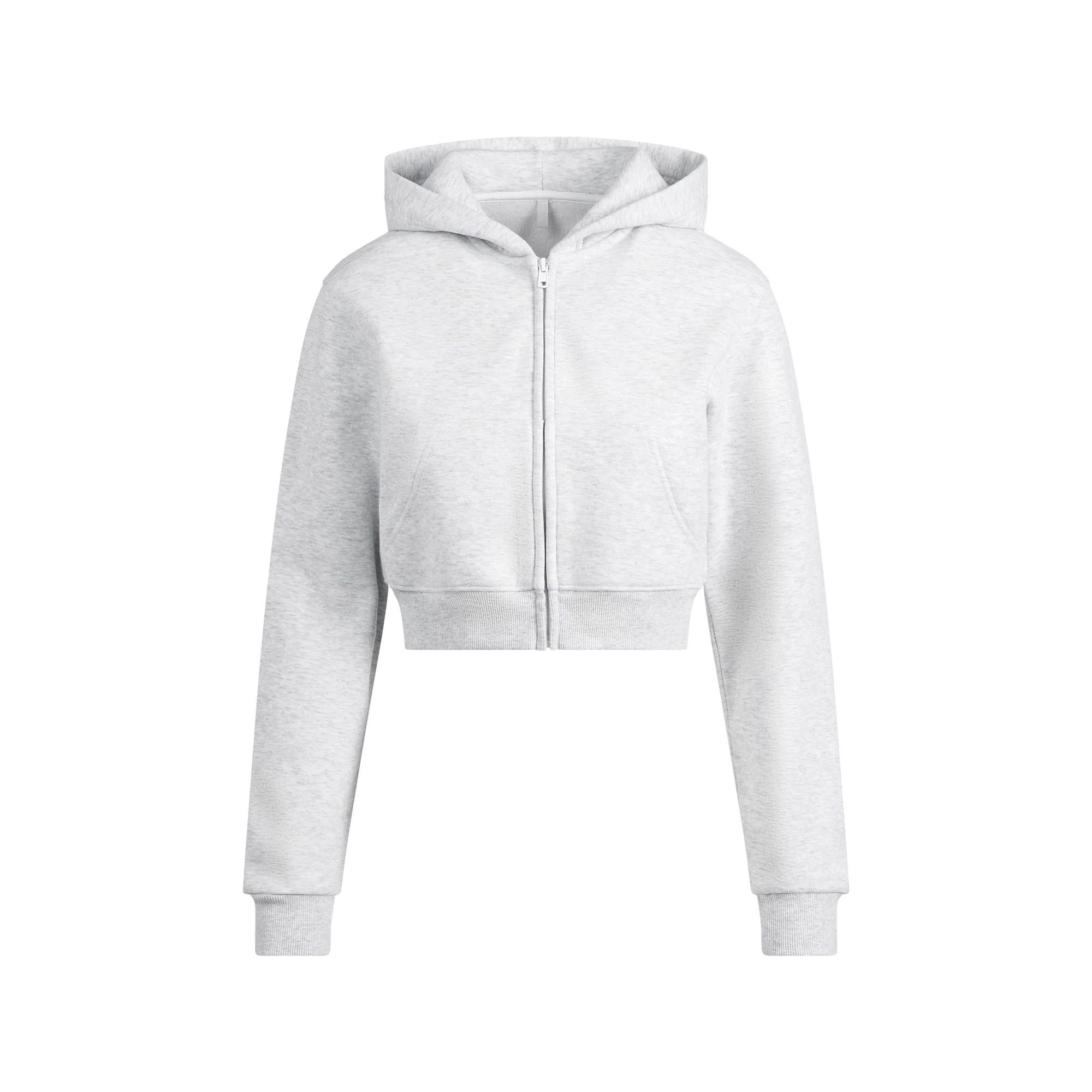 COTTON FLEECE CROPPED ZIP UP HOODIE | LIGHT HEATHER GREY