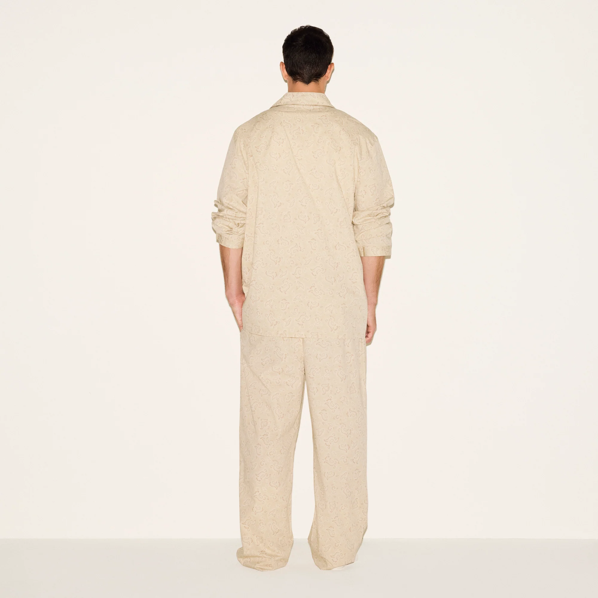 COTTON POPLIN MENS LONG SLEEP SET | TAN PAISLEY PRINT