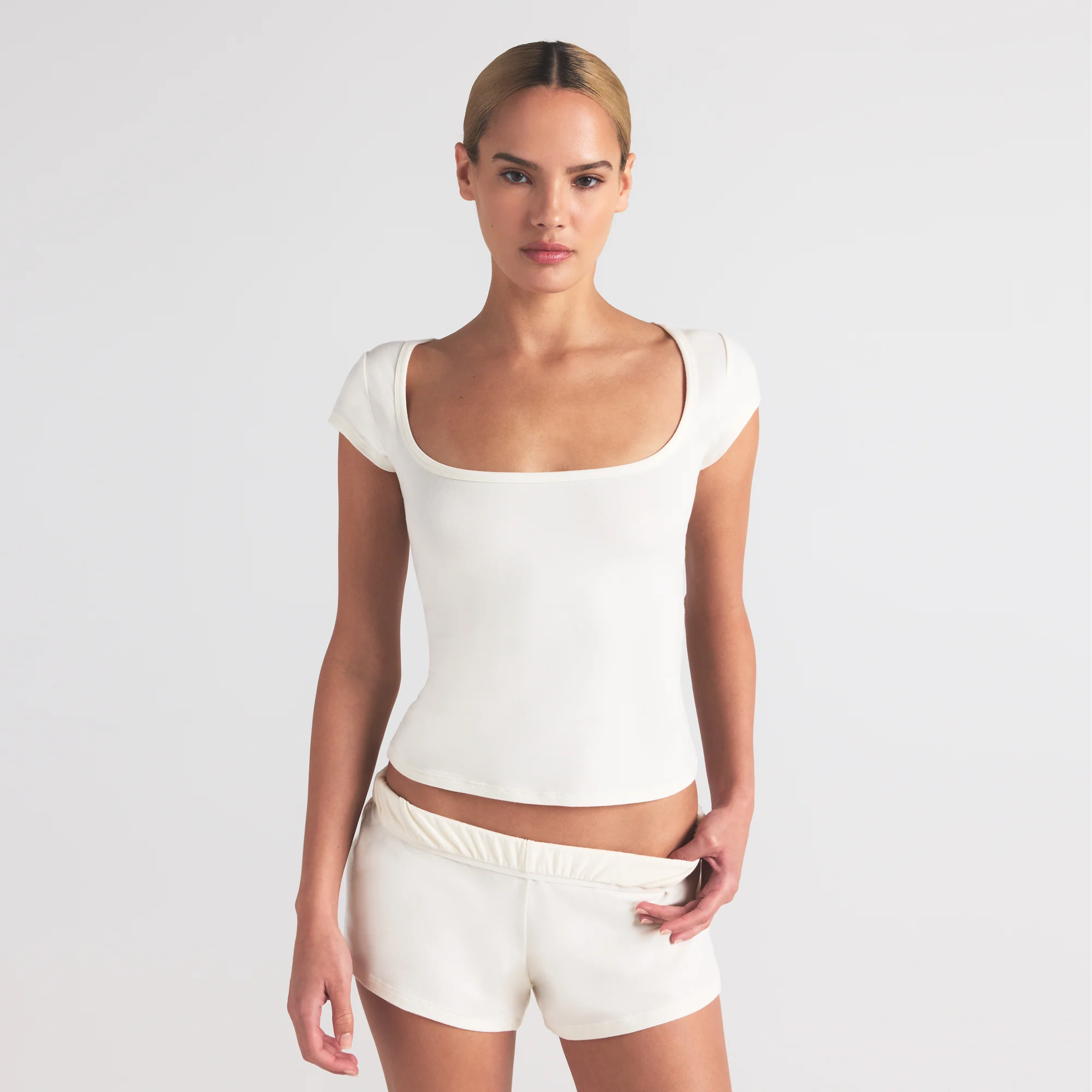 COTTON JERSEY SCOOP NECK T-SHIRT | LIGHT HEATHER GREY