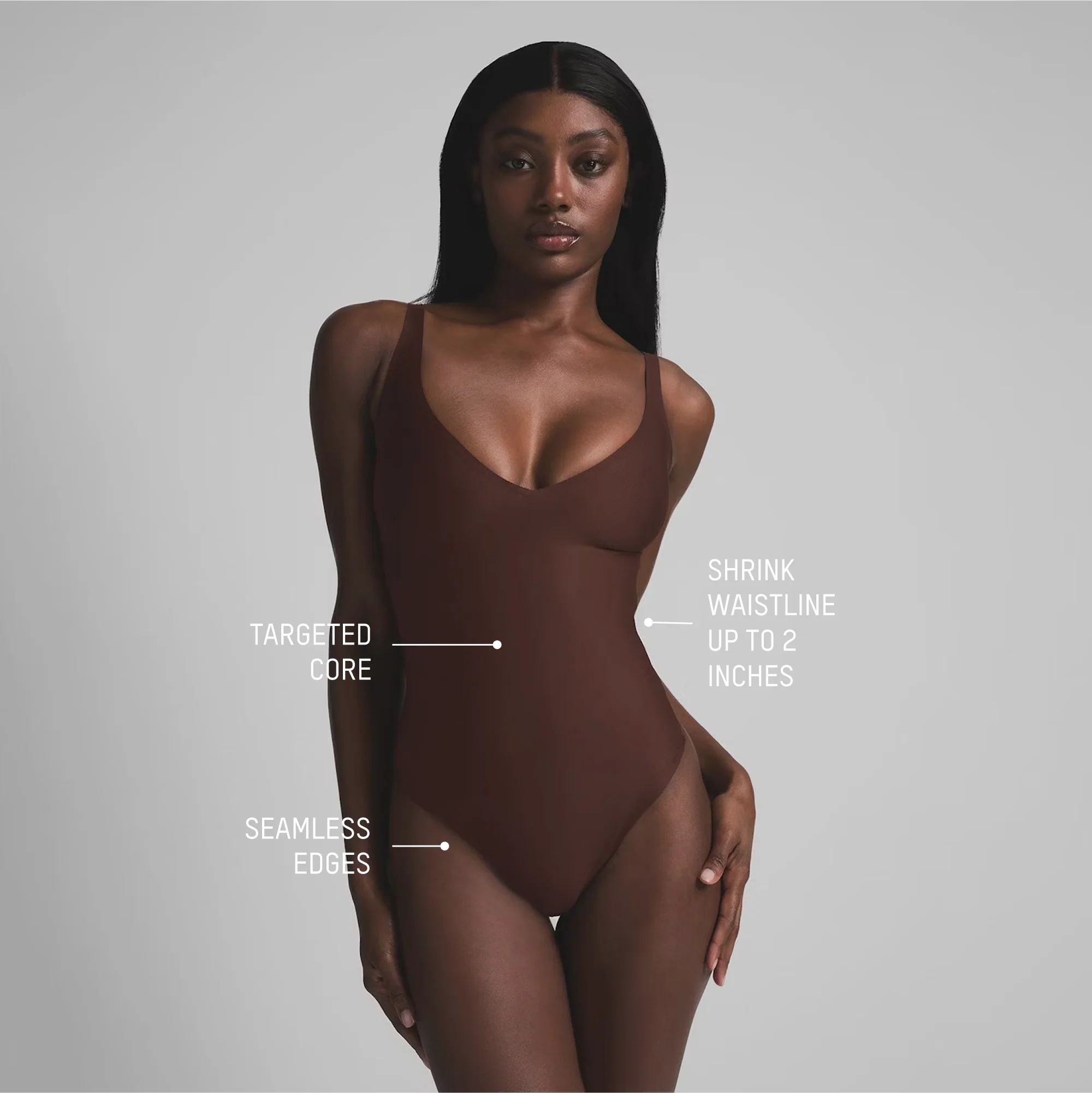 SKIMS BODY CORE SCULPT PLUNGE THONG BODYSUIT | SAND