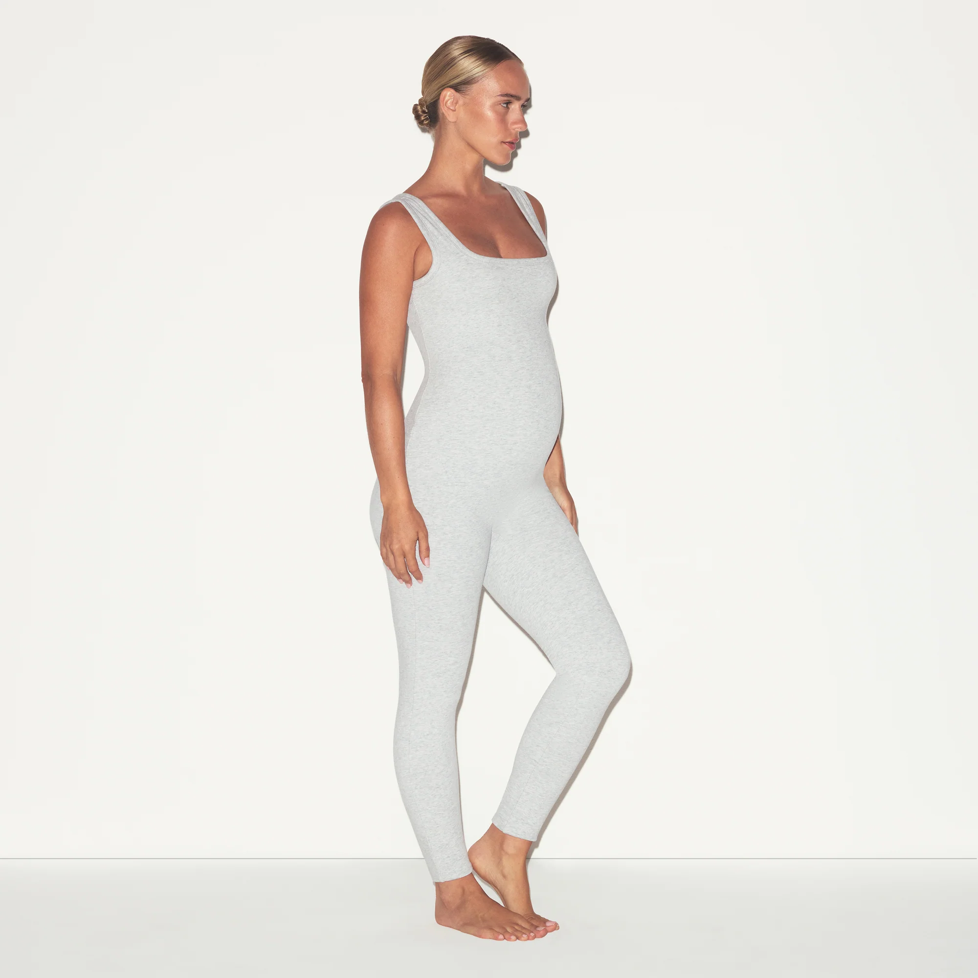 COTTON JERSEY MATERNITY CATSUIT | LIGHT HEATHER GREY