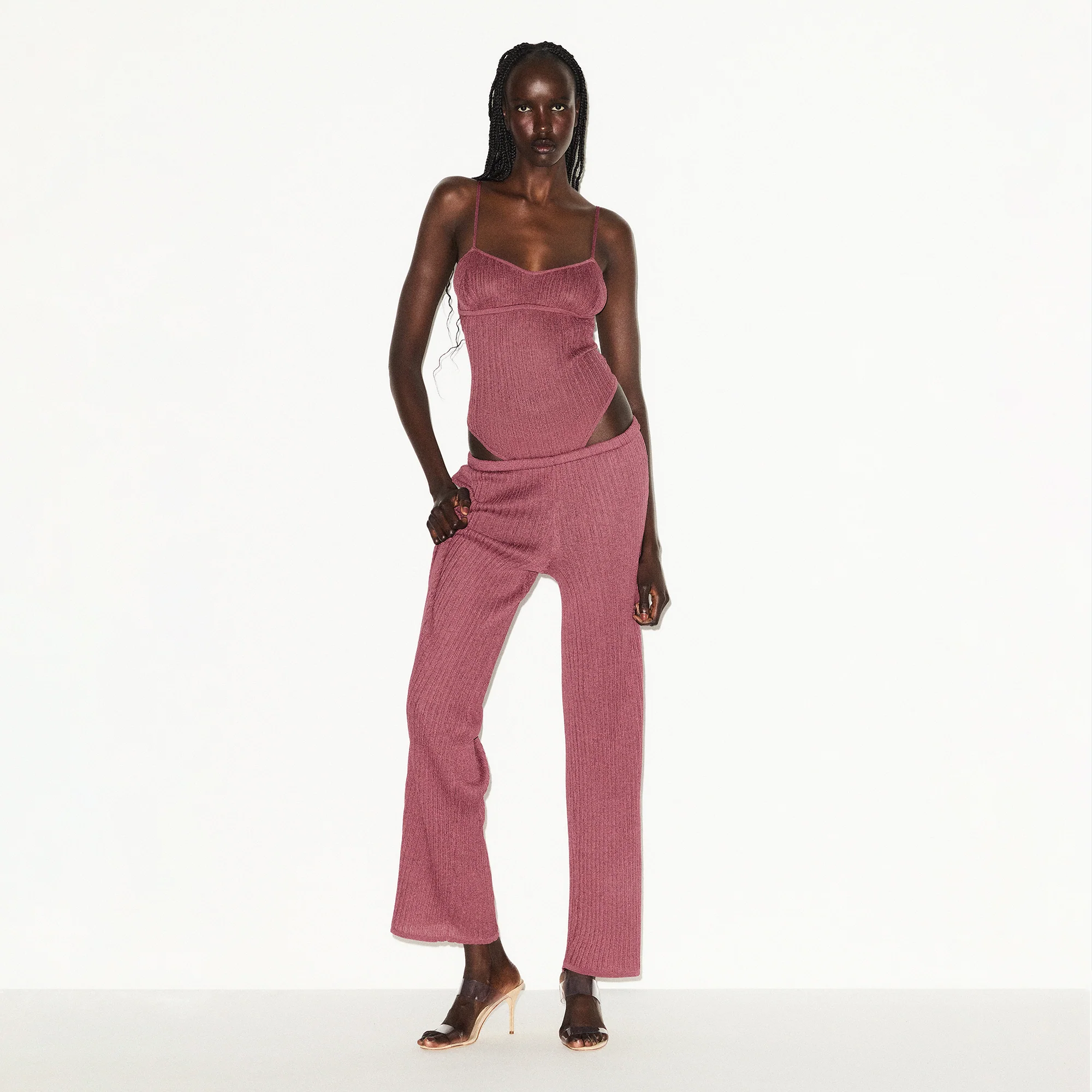 SHEER KNIT STRAIGHT LEG PANT | BEET