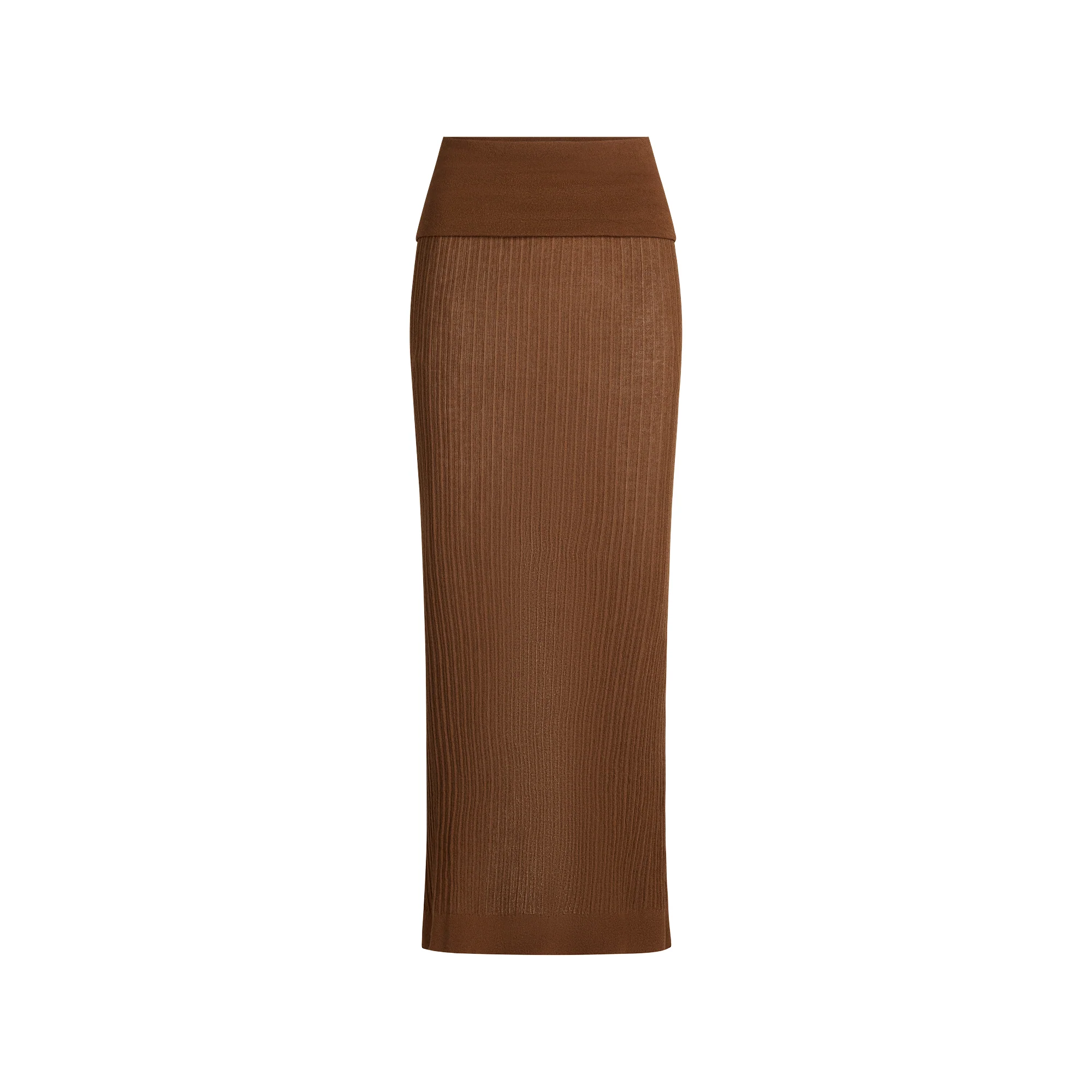 SHEER KNIT FOLDOVER LONG SKIRT | BISON
