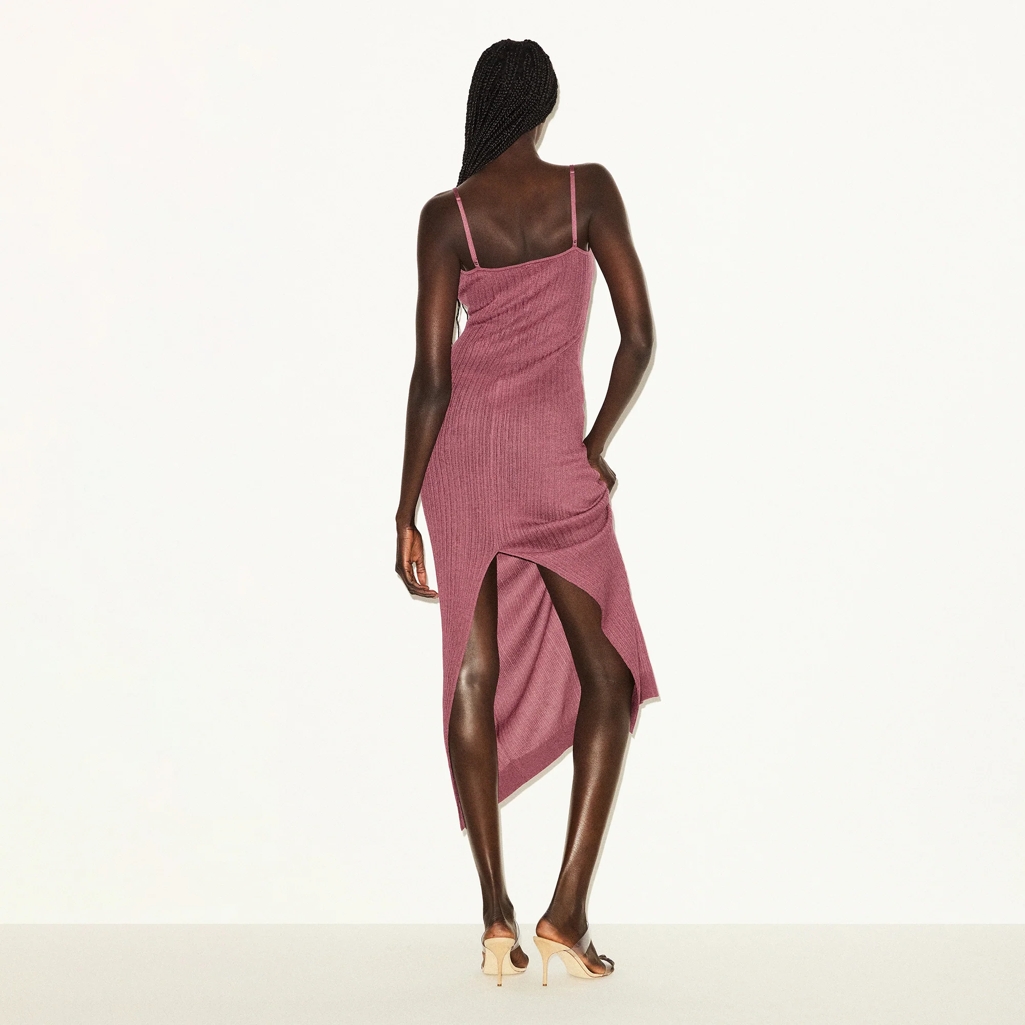 SHEER KNIT LONG CAMI DRESS | BEET