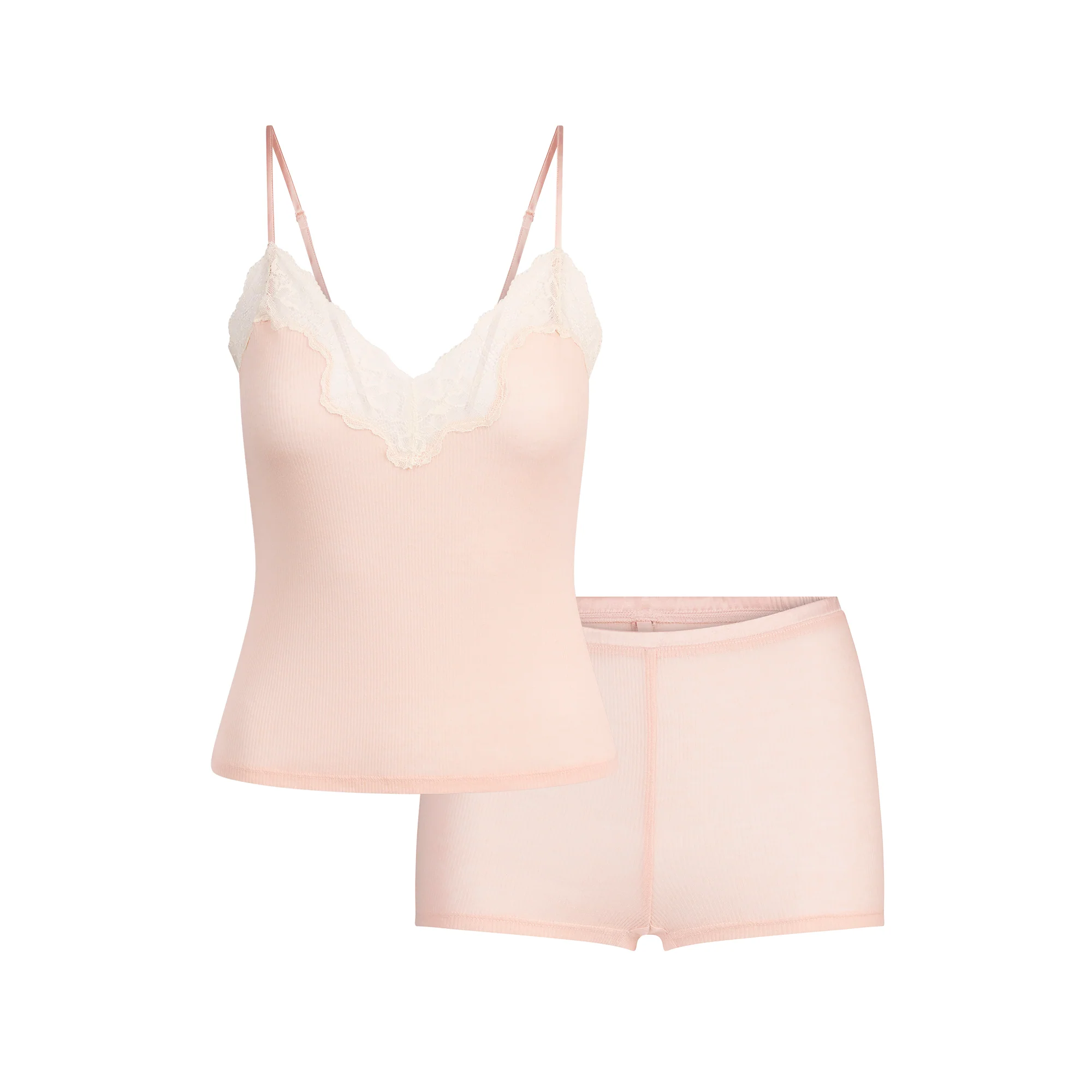 SHEER RIB LACE CAMI AND SHORT SET | VILLA