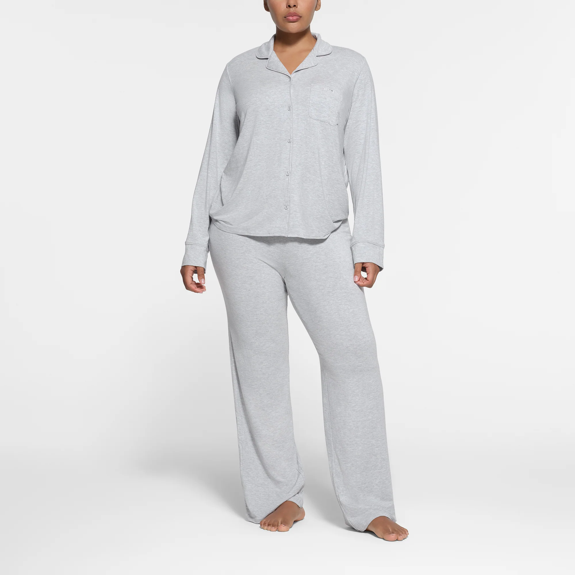 SKIMS SLEEP LONG SLEEVE BUTTON UP SET | ONYX