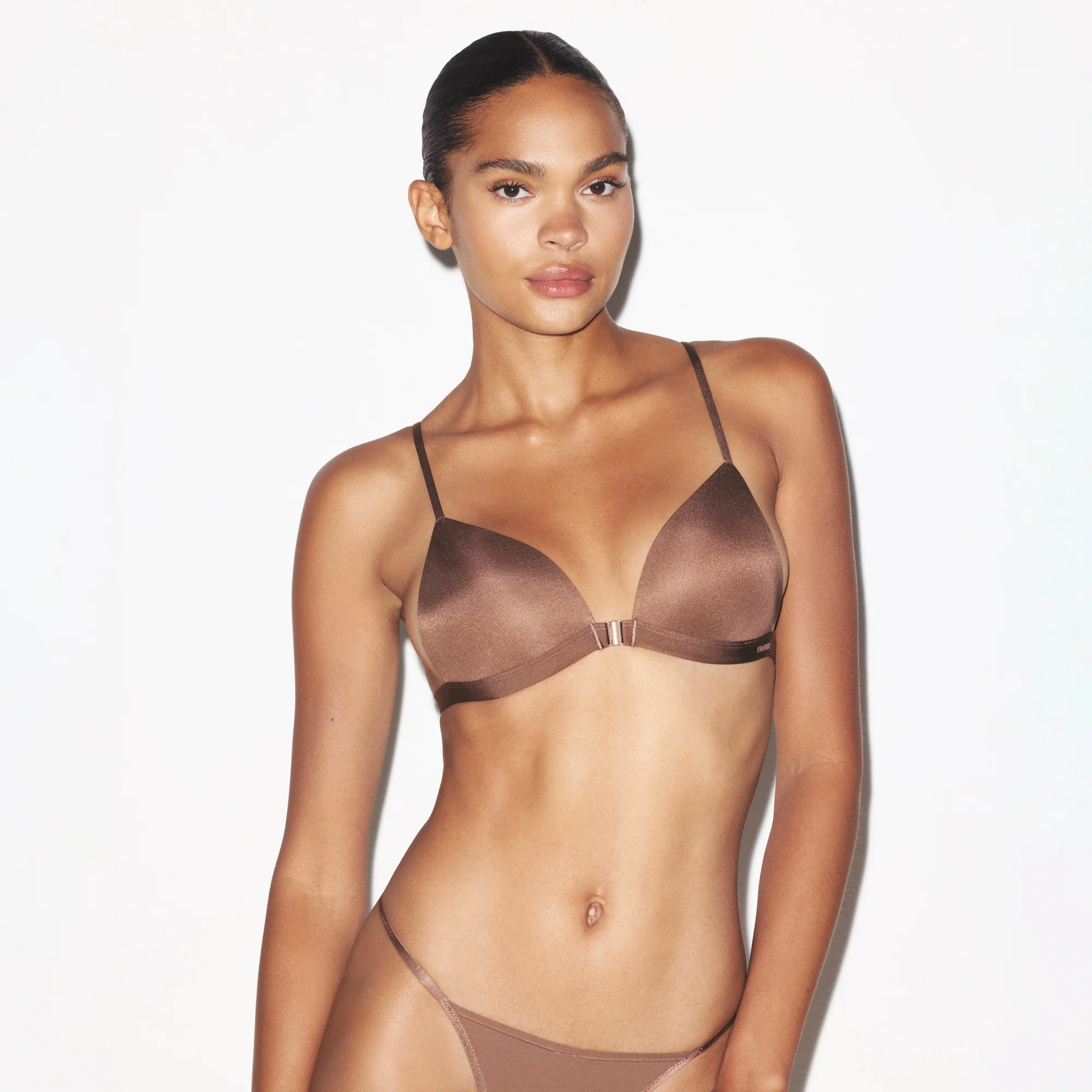 WIRELESS FORM TRIANGLE FRONT CLOSE SUPER PUSH-UP BRA | CLAY