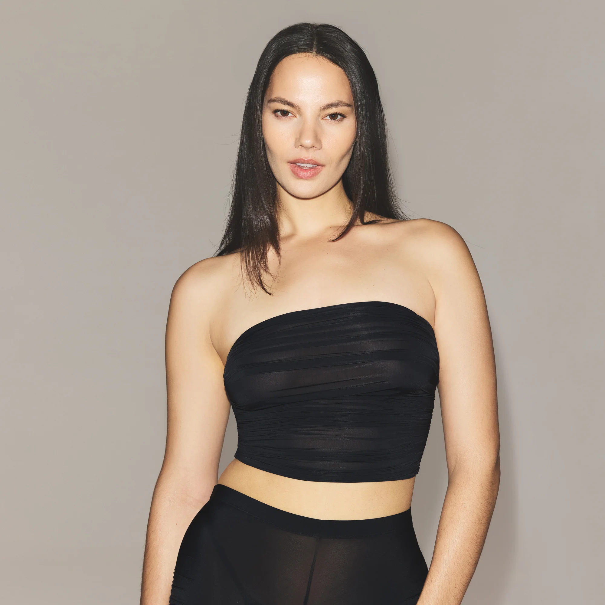 MILKY SHEER CROPPED TUBE TOP | OBSIDIAN