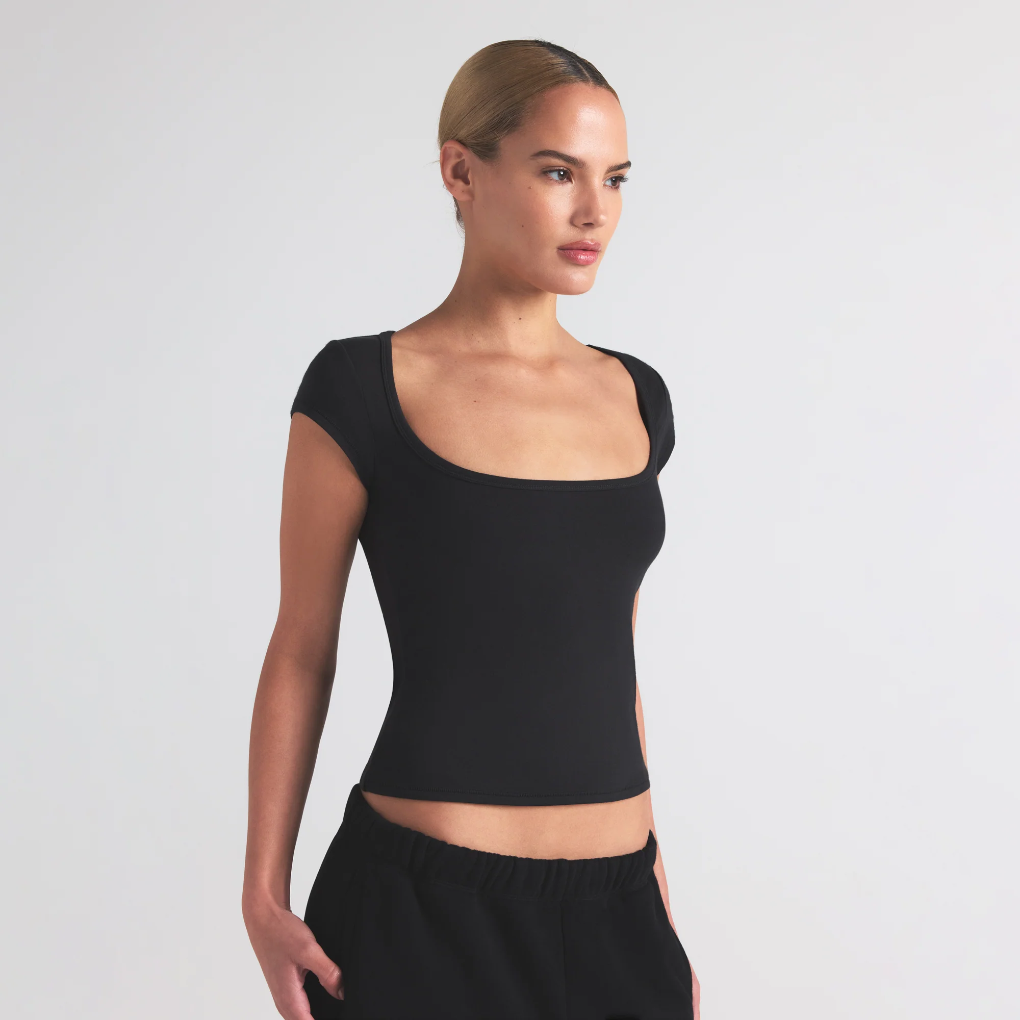 COTTON JERSEY SCOOP NECK T-SHIRT | LIGHT HEATHER GREY