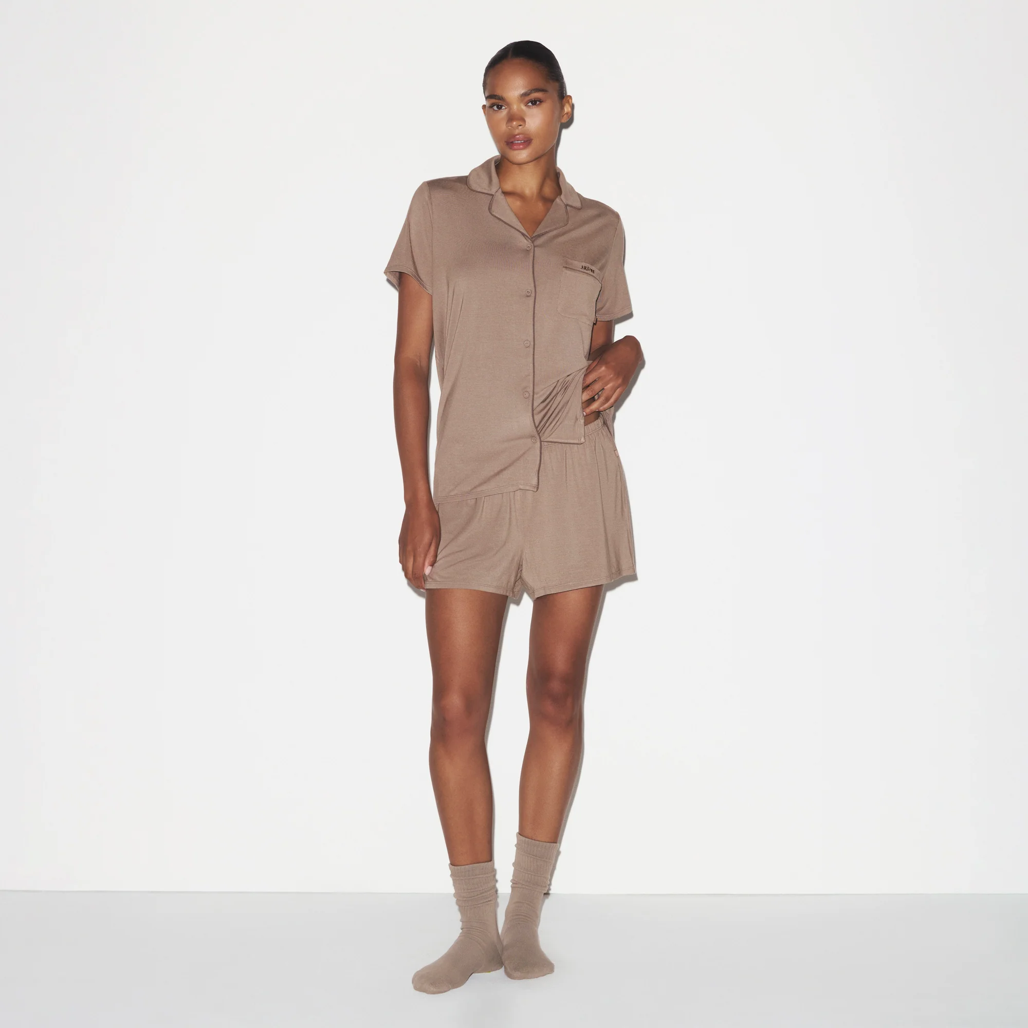 SKIMS SLEEP SHORT SLEEVE BUTTON UP SET | FOSSIL