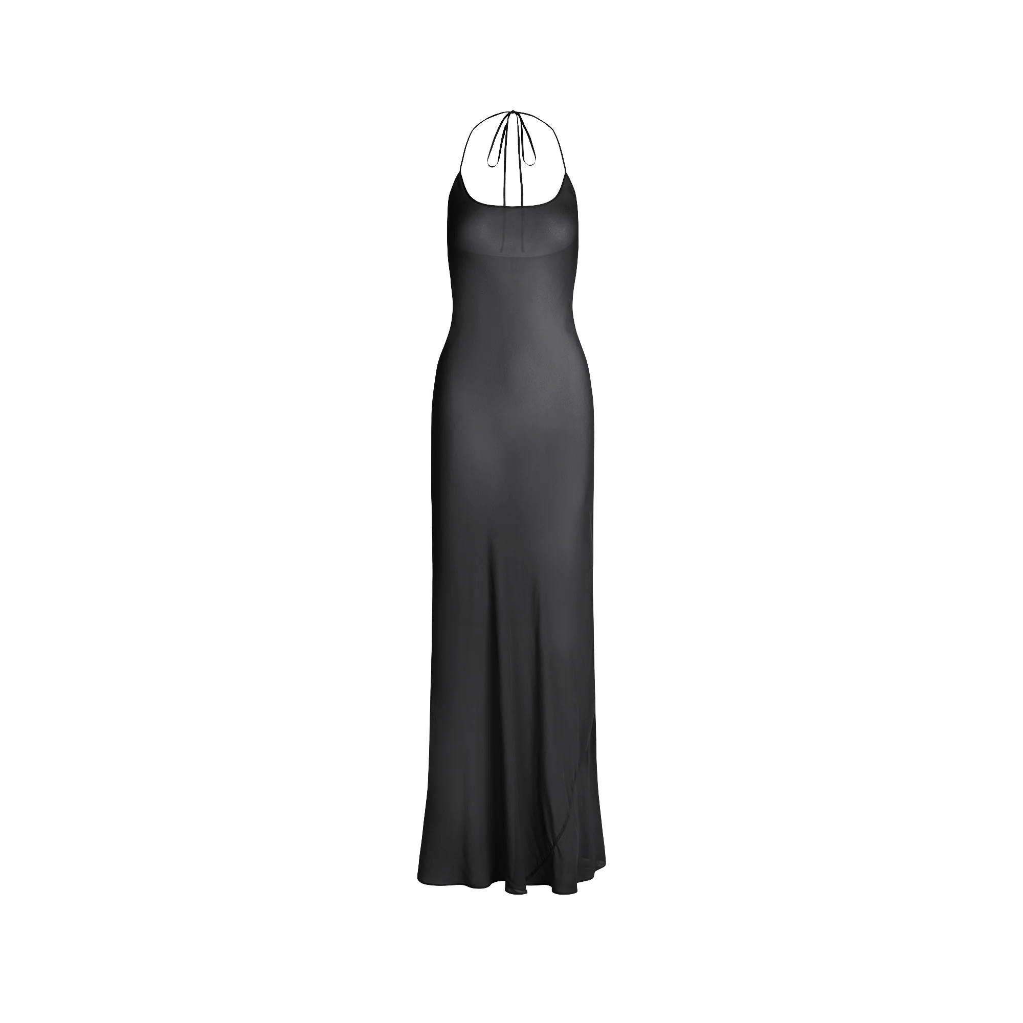SHEER COVER-UPS LONG HALTER DRESS | OBSIDIAN