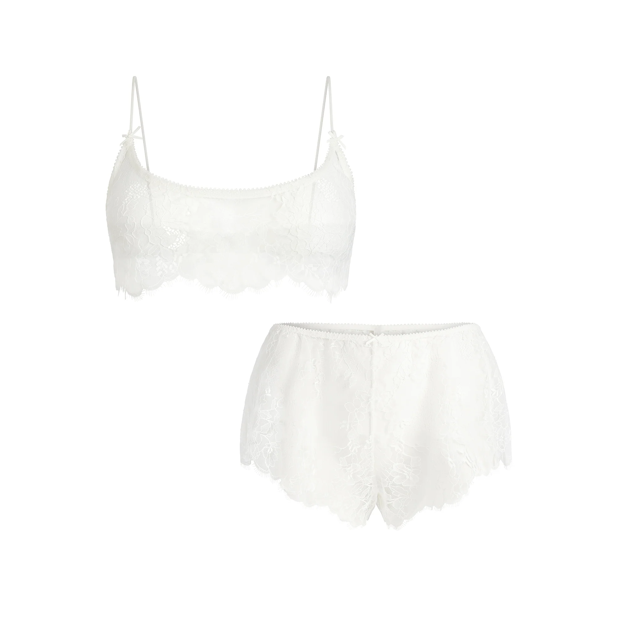 ULTRA FINE LACE BRALETTE AND SHORT SET | MARBLE