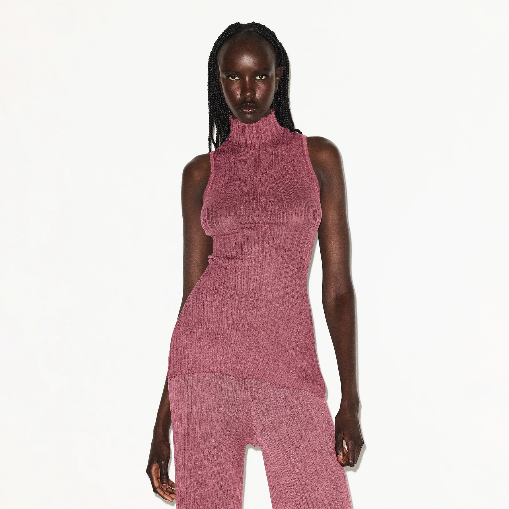 SHEER KNIT MOCK NECK TUNIC | BEET