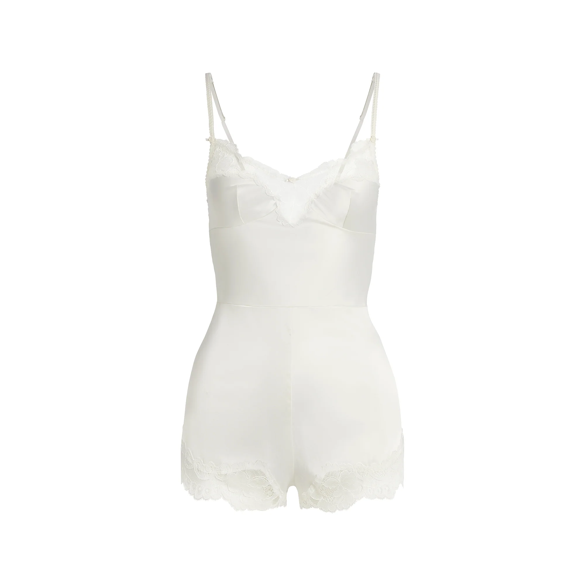 WOVEN SHINE LACE TEDDY | IVORY