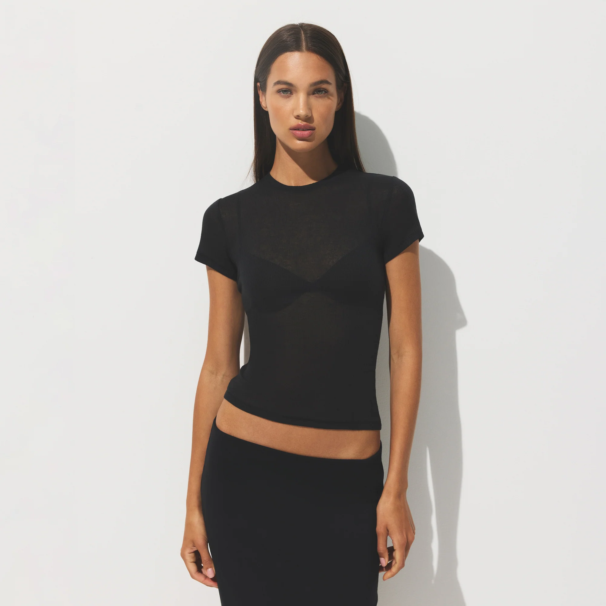 SHEER RIB T-SHIRT | SOOT