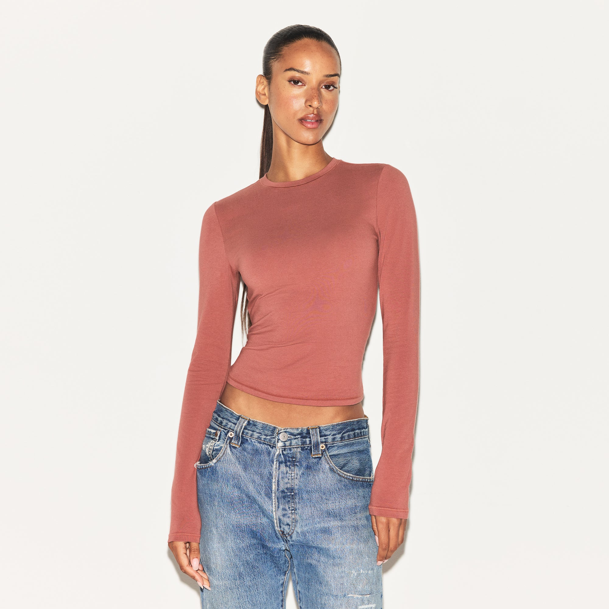 COTTON JERSEY LONG SLEEVE T-SHIRT | REDWOOD