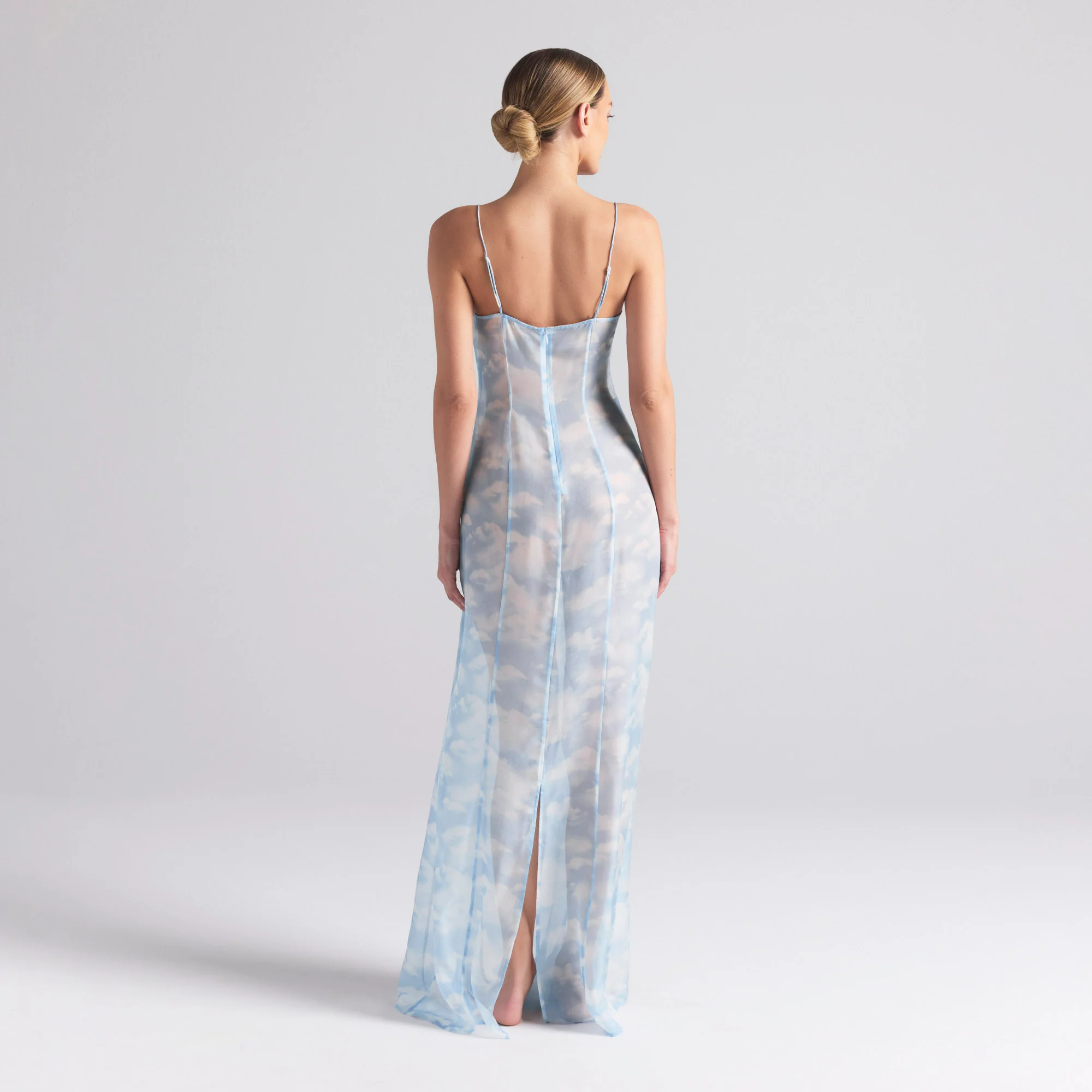 SKIMS ROMANCE LONG SLIP DRESS | BLUE QUARTZ CLOUD PRINT