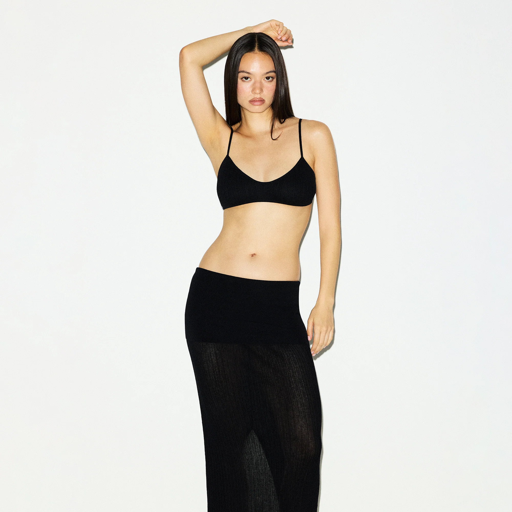 SHEER KNIT FOLDOVER LONG SKIRT | ONYX
