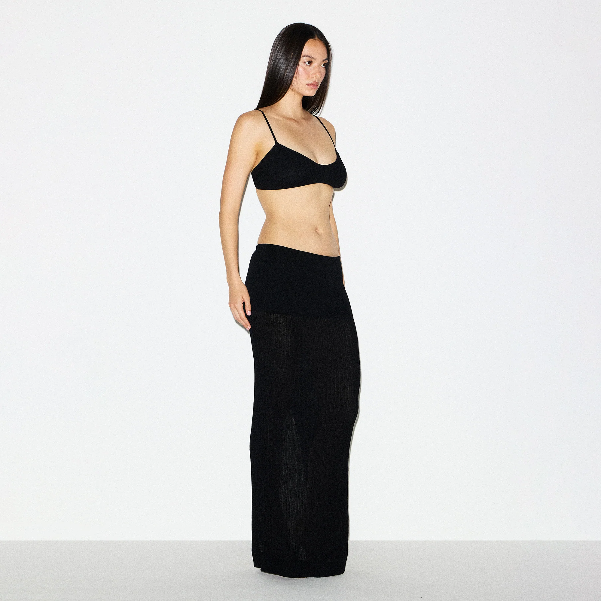 SHEER KNIT FOLDOVER LONG SKIRT | ONYX
