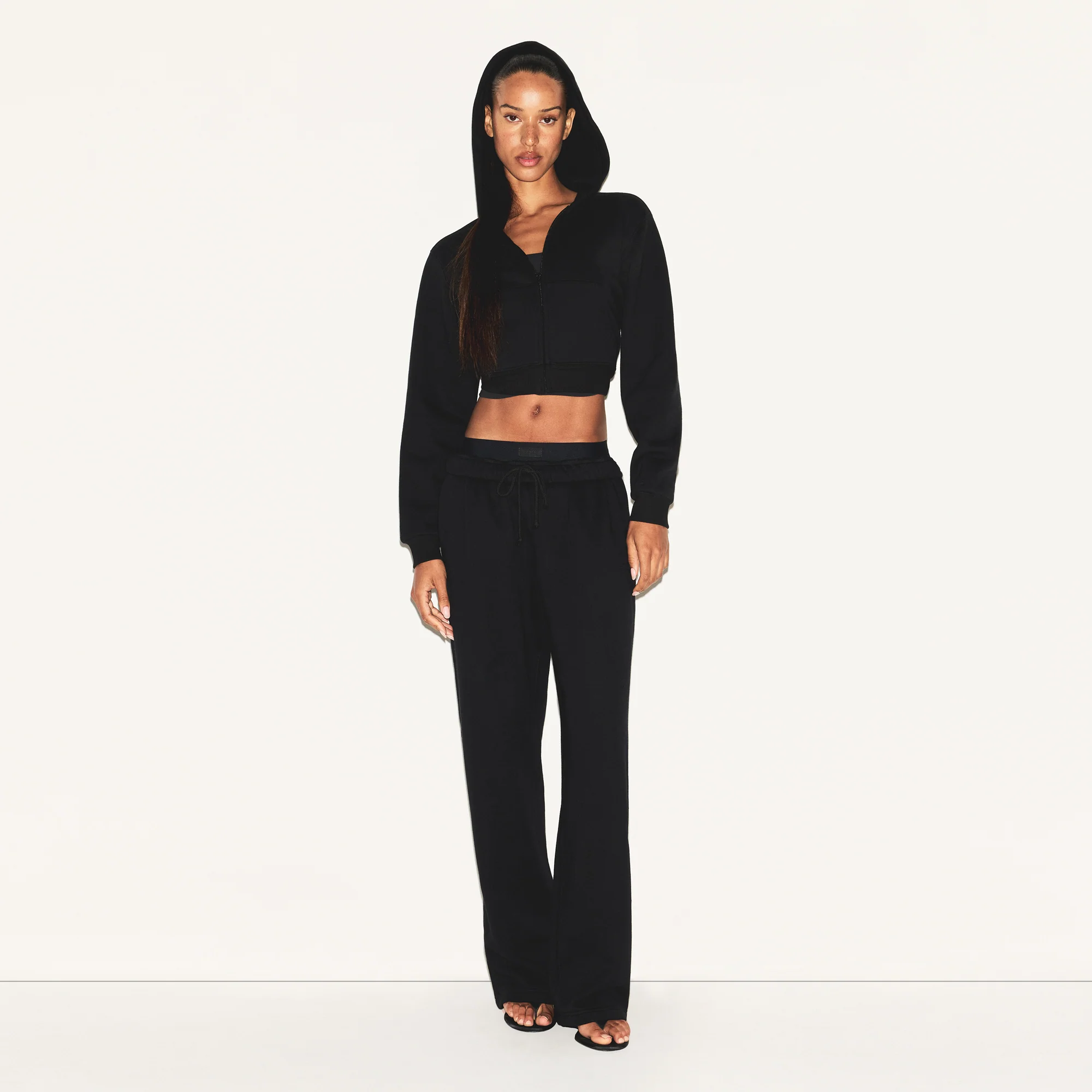 COTTON FLEECE CROPPED ZIP UP HOODIE | LIGHT HEATHER GREY